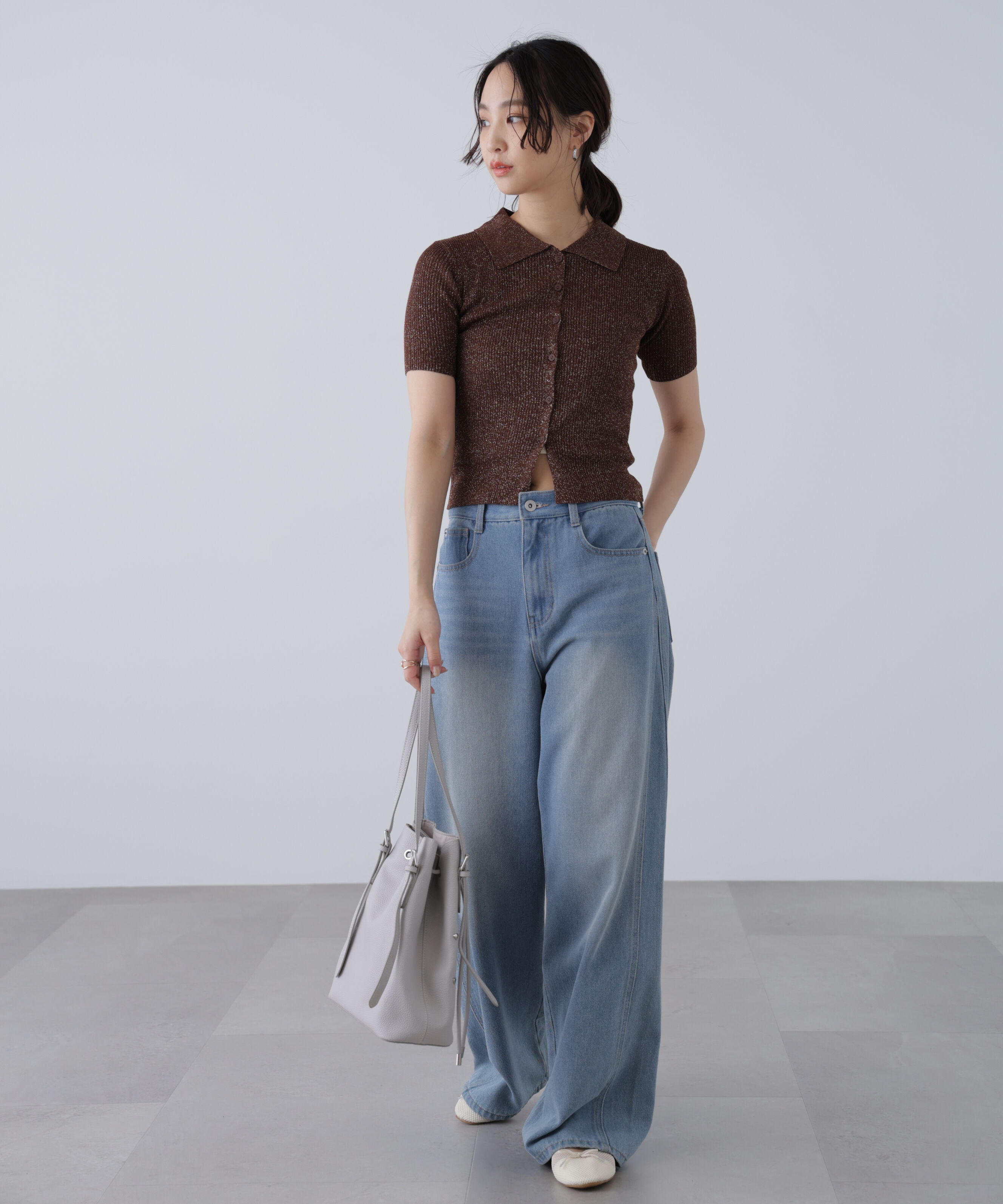  「衿付きラメニットカーディガン」|ニット・セーター|