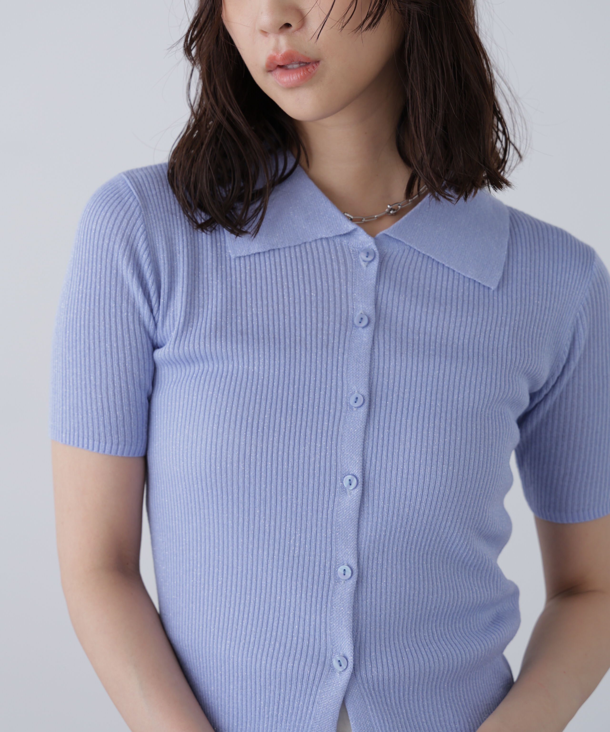  「衿付きラメニットカーディガン」|ニット・セーター|