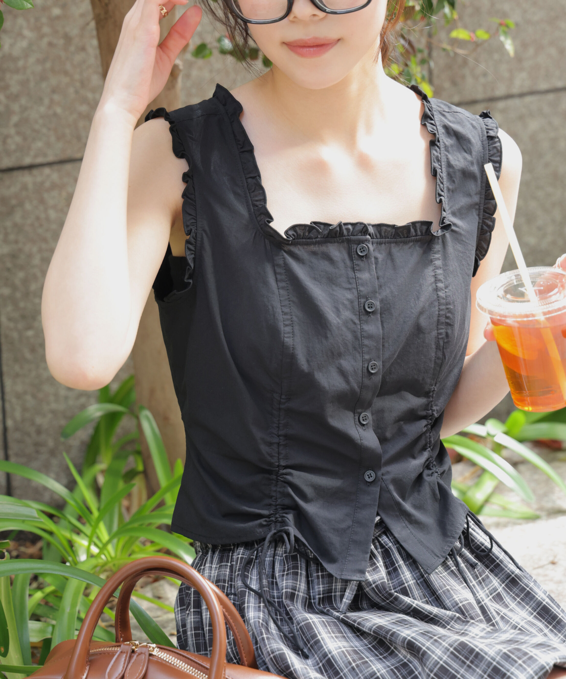  「ドロストノースリーブブラウス」|シャツ・ブラウス|ブラック