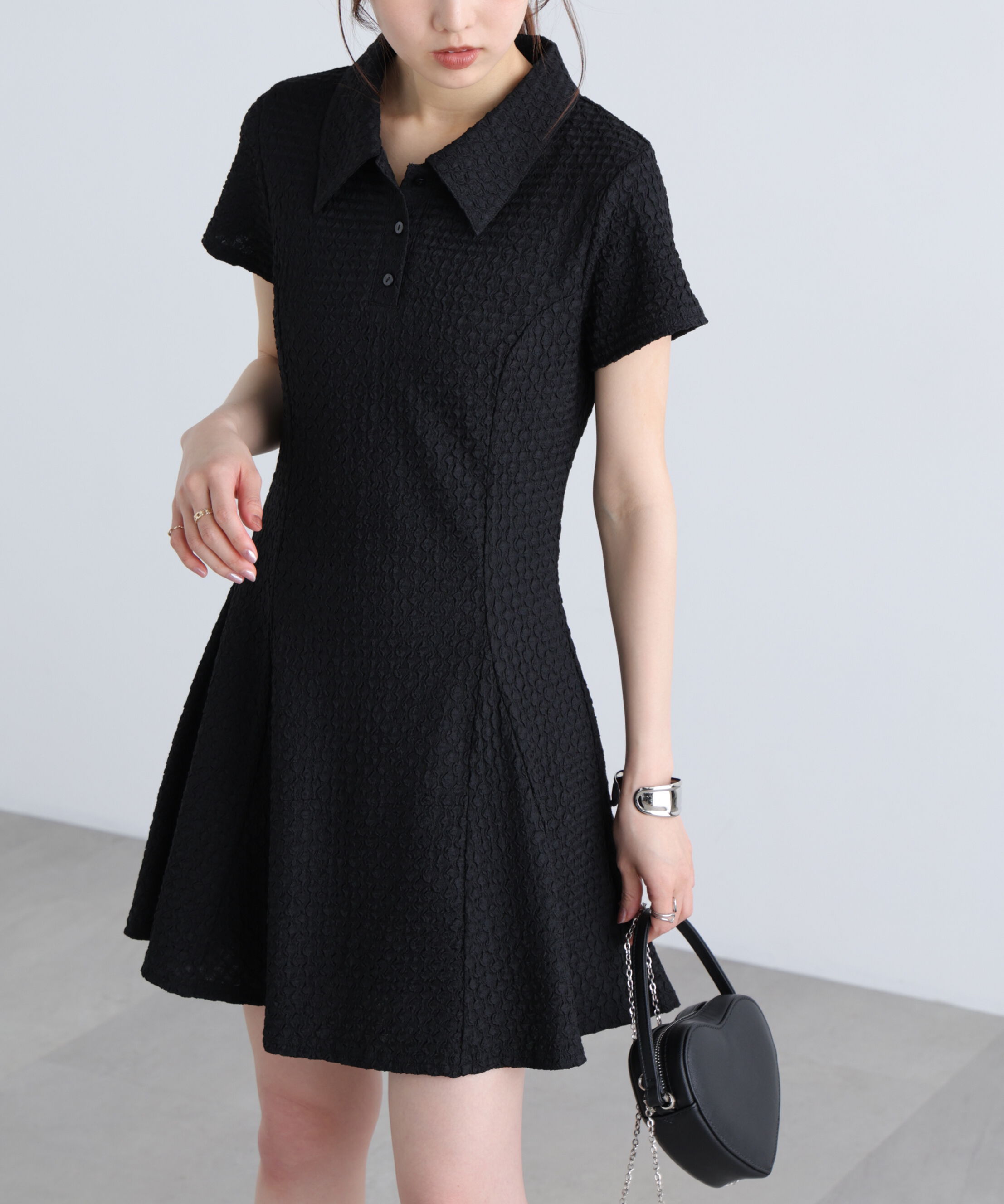  「パネルフレアカットソーミニワンピース」|ワンピース|