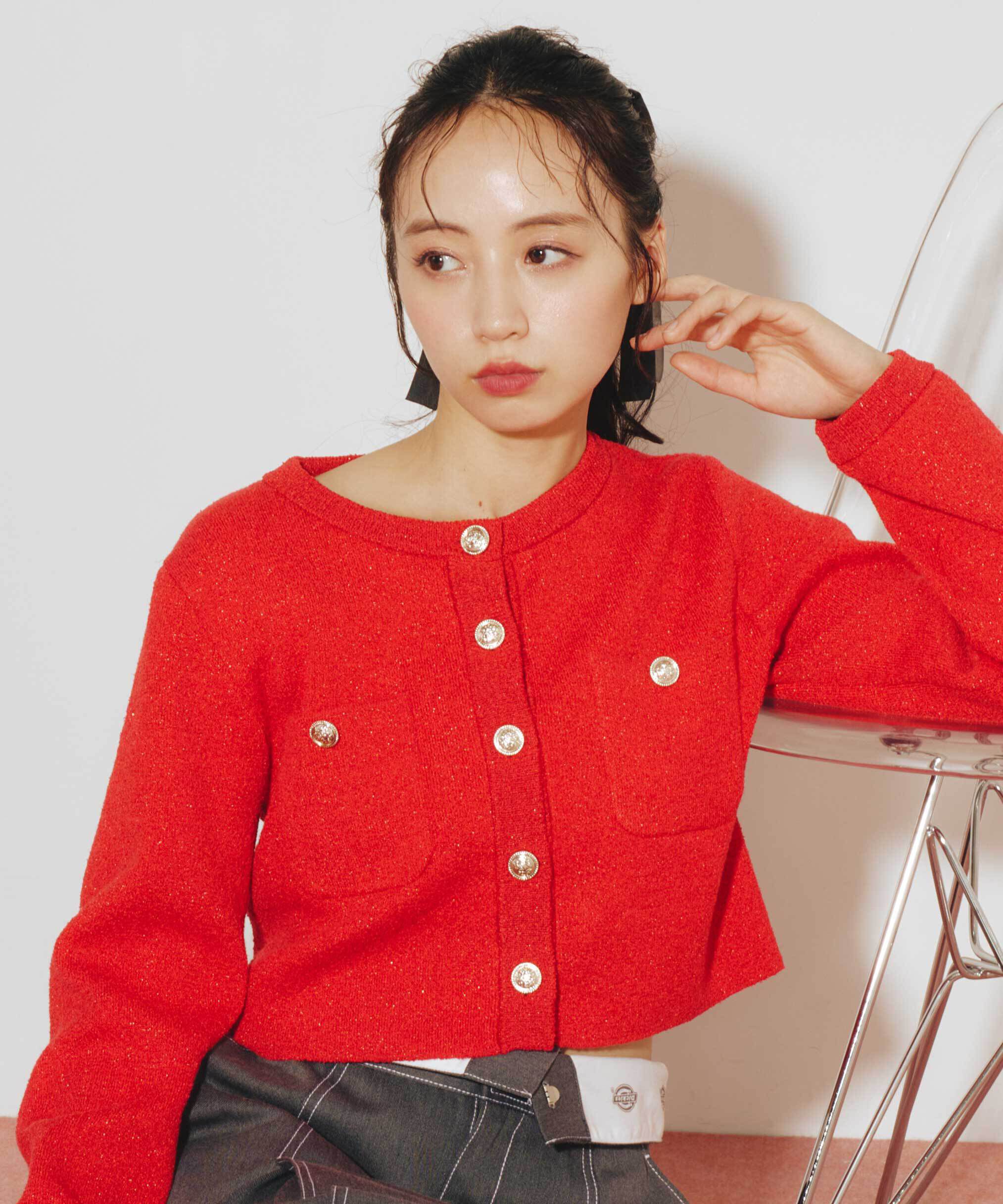 「ブークレーニットジャケット」|ニット・セーター|レッド