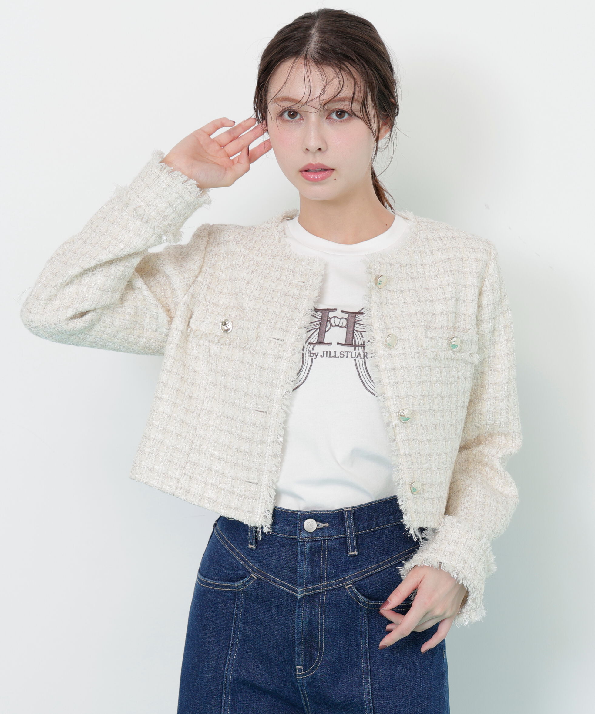  「ファンシーツイードジャケット」|その他|エクリュ