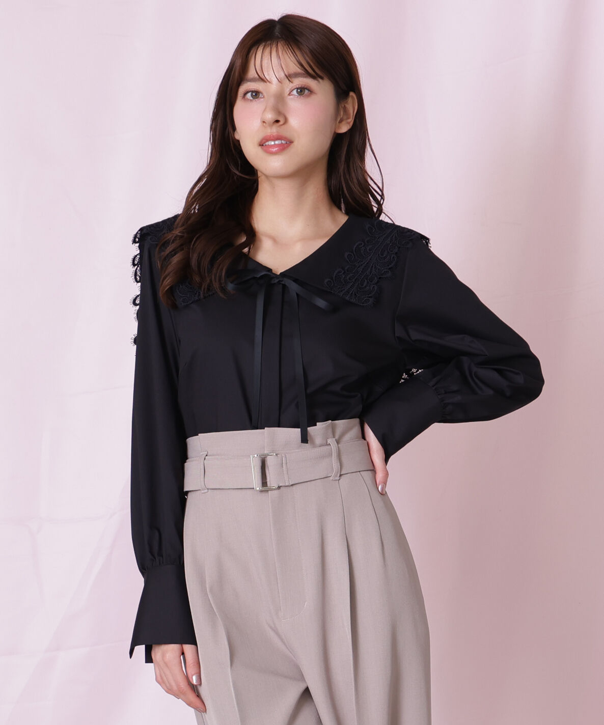  「レースセーラーカラーブラウス」|シャツ・ブラウス|ブラック