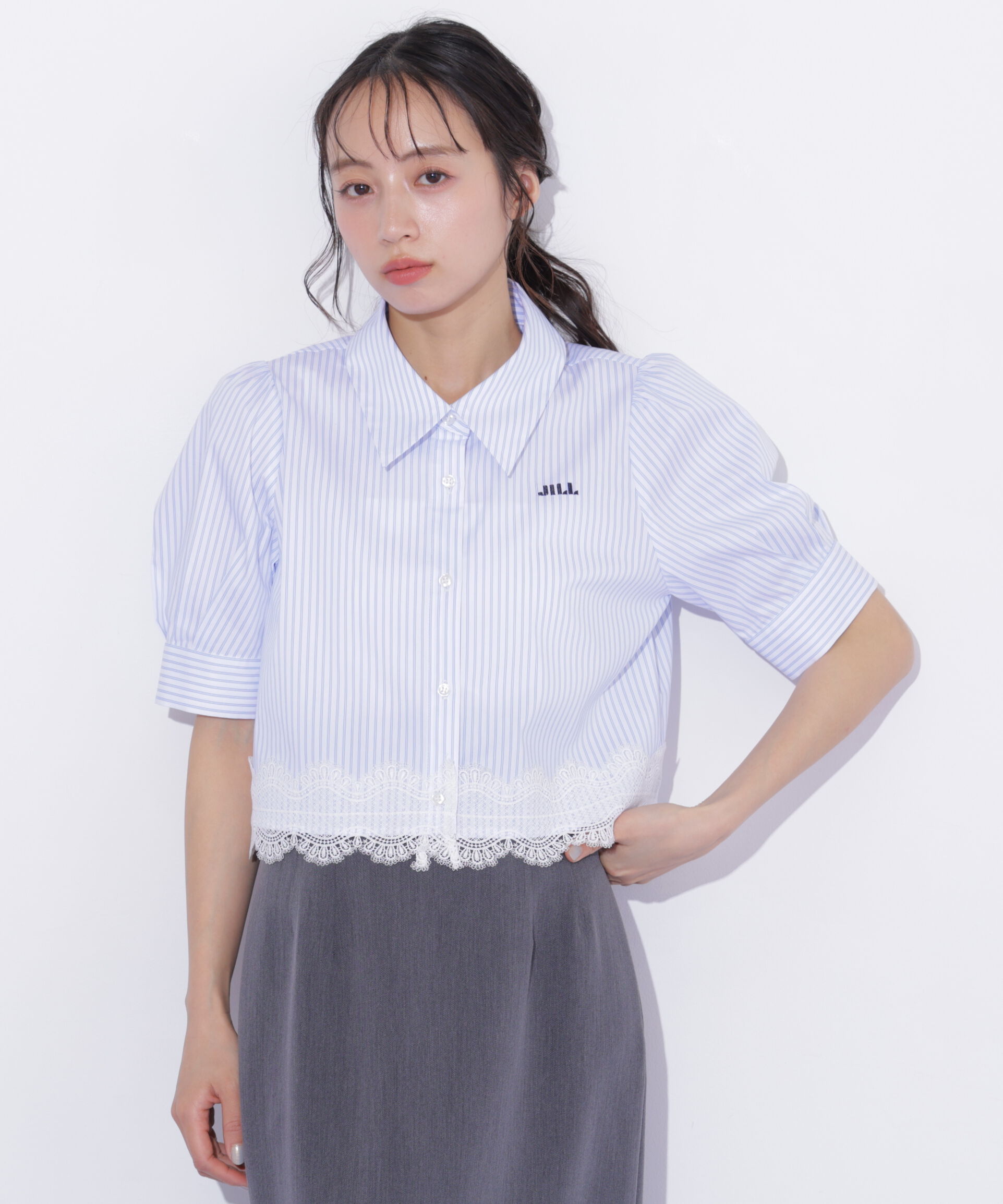  「ヘムレース五分袖ブラウス」|シャツ・ブラウス|