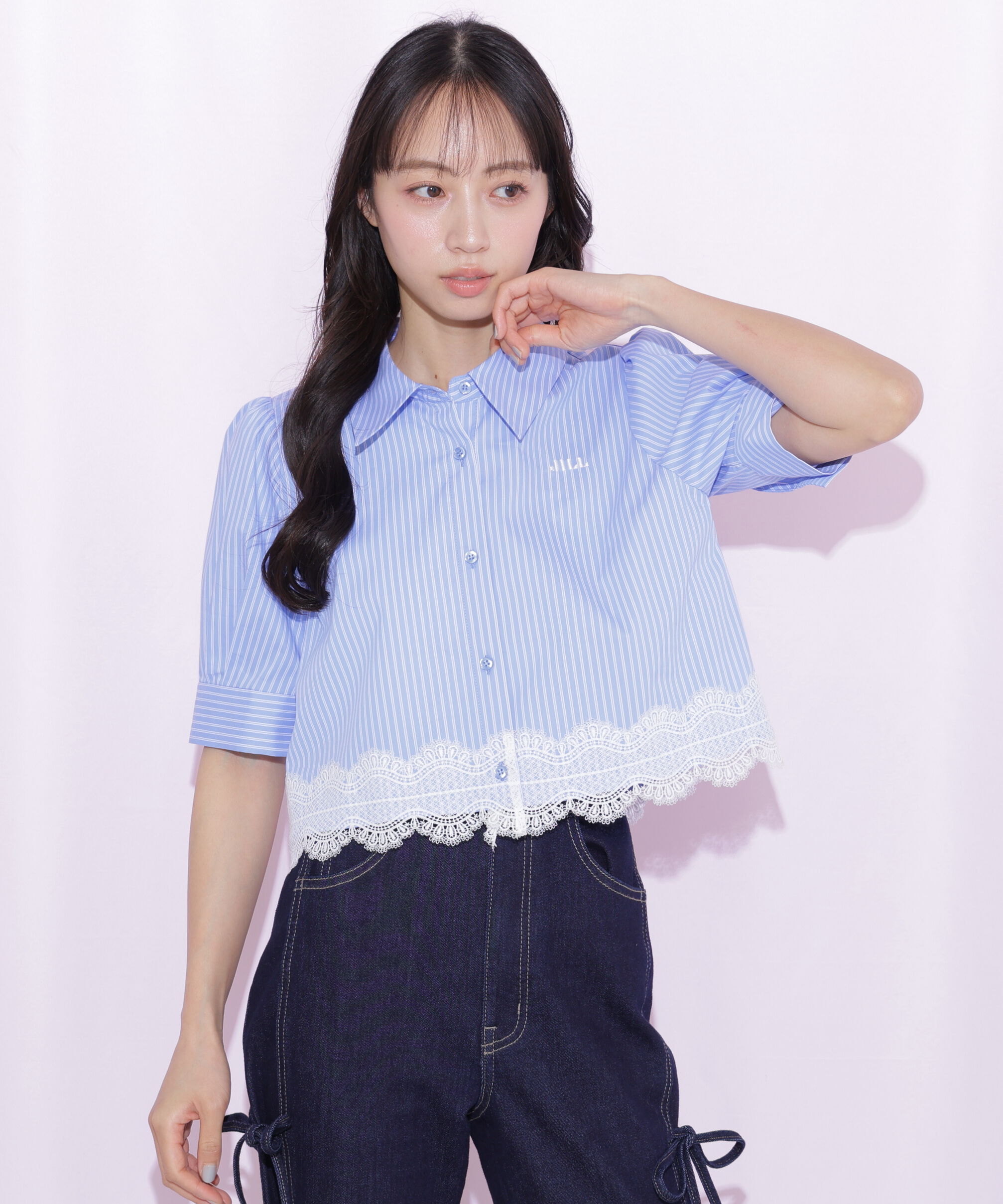  「ヘムレース五分袖ブラウス」|シャツ・ブラウス|