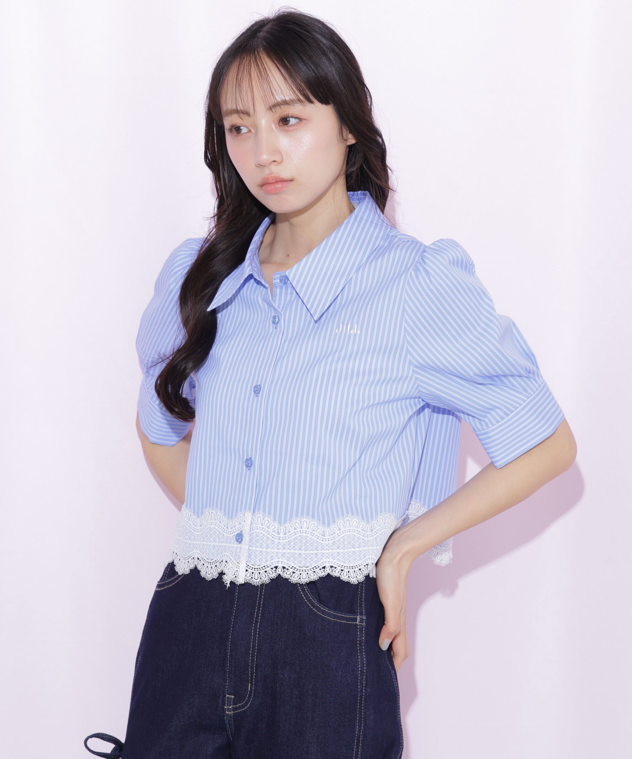  「ヘムレース五分袖ブラウス」|シャツ・ブラウス|