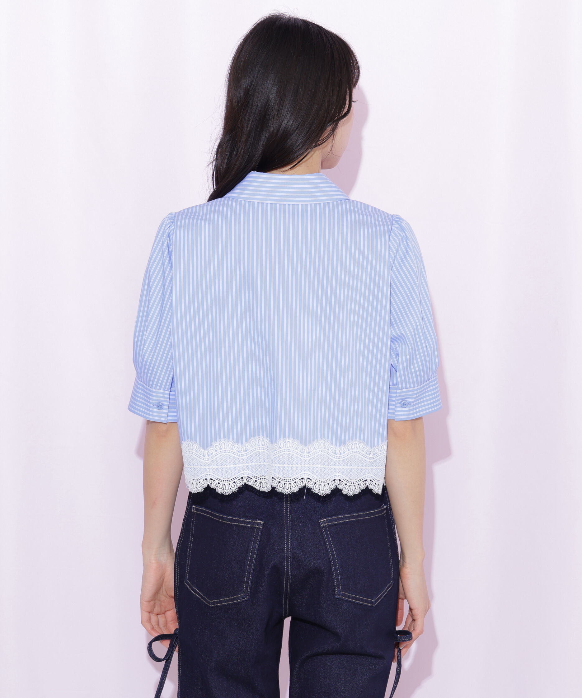  「ヘムレース五分袖ブラウス」|シャツ・ブラウス|