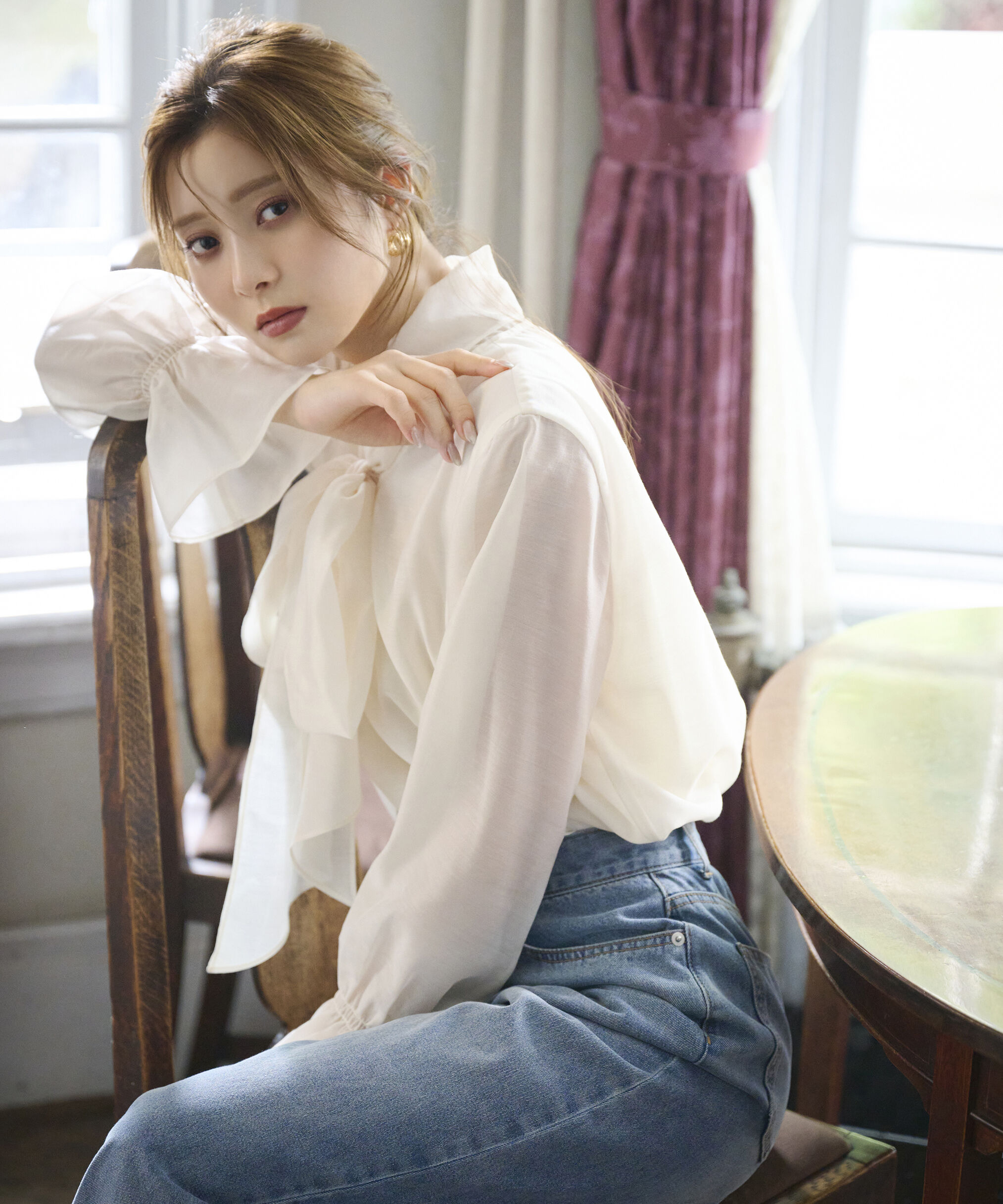 PROPORTION BODY DRESSING「＜ウォッシャブル＞シアーボウタイブラウス 25AW」|シャツ・ブラウス|エクリュ1