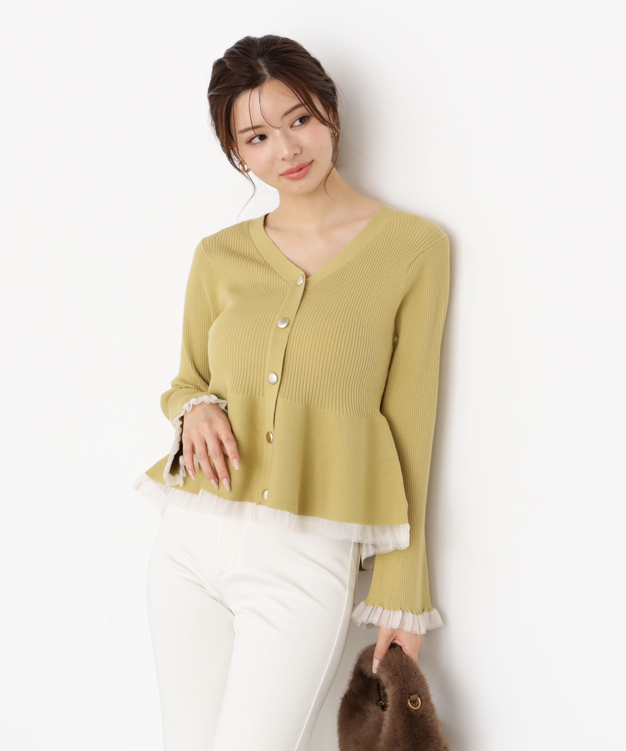 PROPORTION BODY DRESSING「シアー切り替えペプラムニット 25AW」|ニット・セーター|イエロー