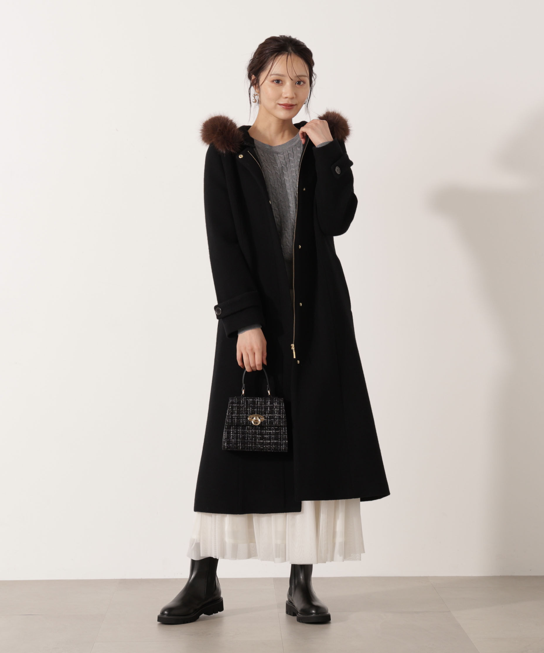 PROPORTION BODY DRESSING「モッサフードフェイクファーロングコート 25AW」|その他|