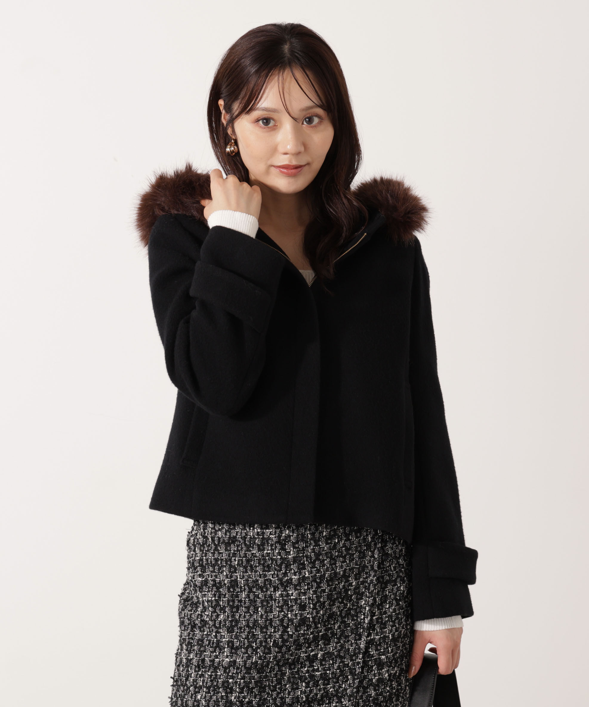 PROPORTION BODY DRESSING「モッサフードフェイクファーショートコート 25AW」|ブルゾン・スタジャン|