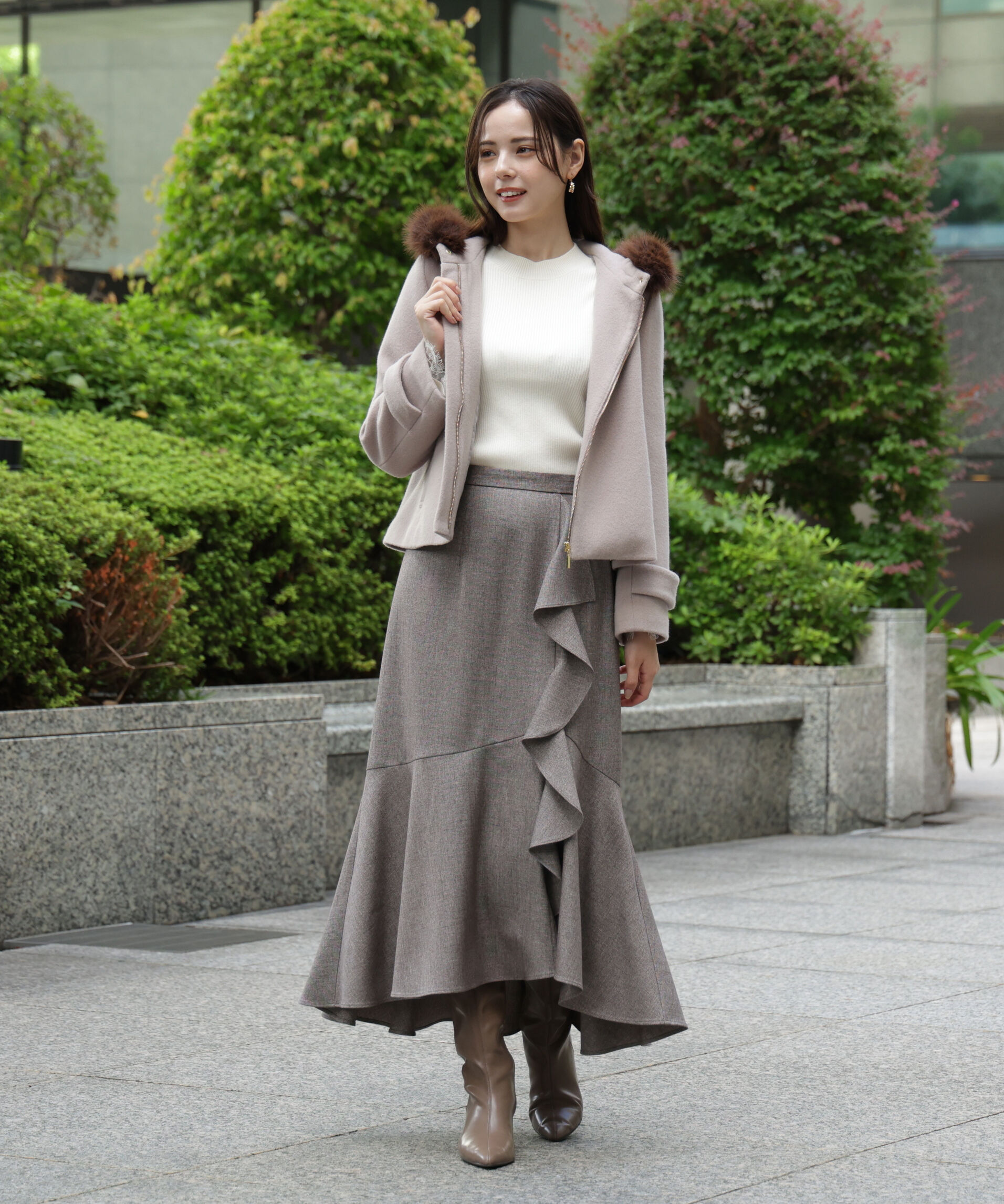 PROPORTION BODY DRESSING「モッサフードフェイクファーショートコート 25AW」|ブルゾン・スタジャン|