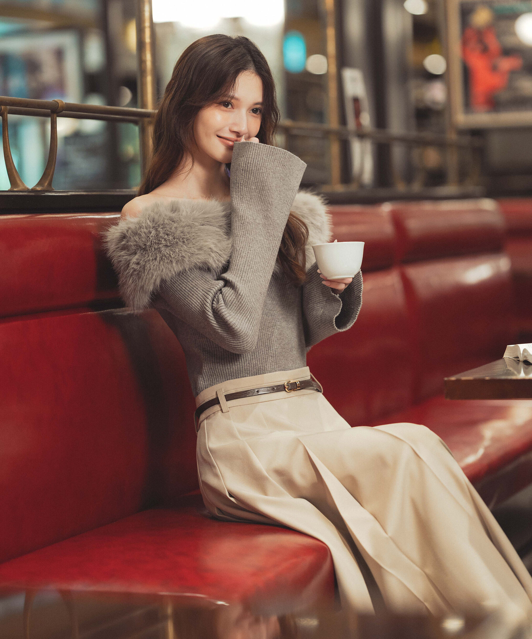 PROPORTION BODY DRESSING「フェイクファー付きオフショルニット 25AW」|ニット・セーター|