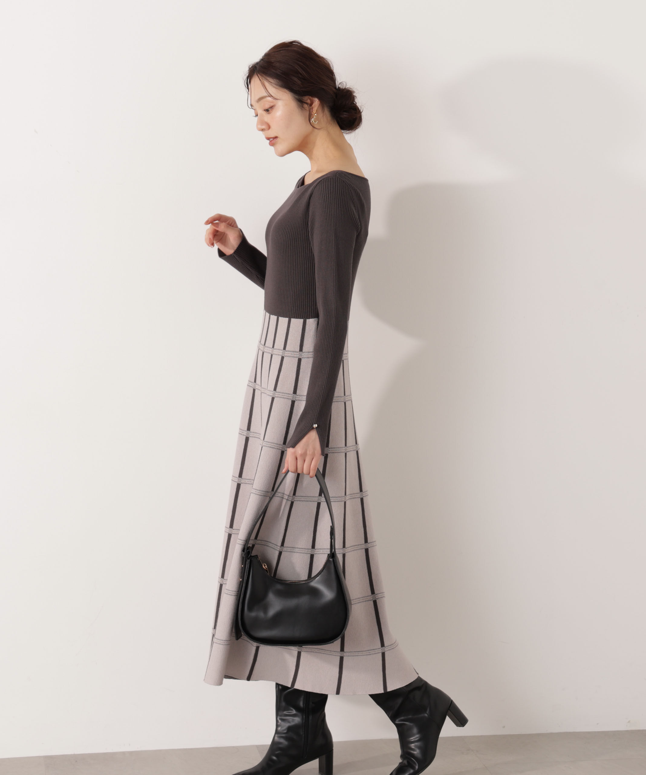 PROPORTION BODY DRESSING「チェック柄ジャガードニットワンピース 25AW」|ワンピース|