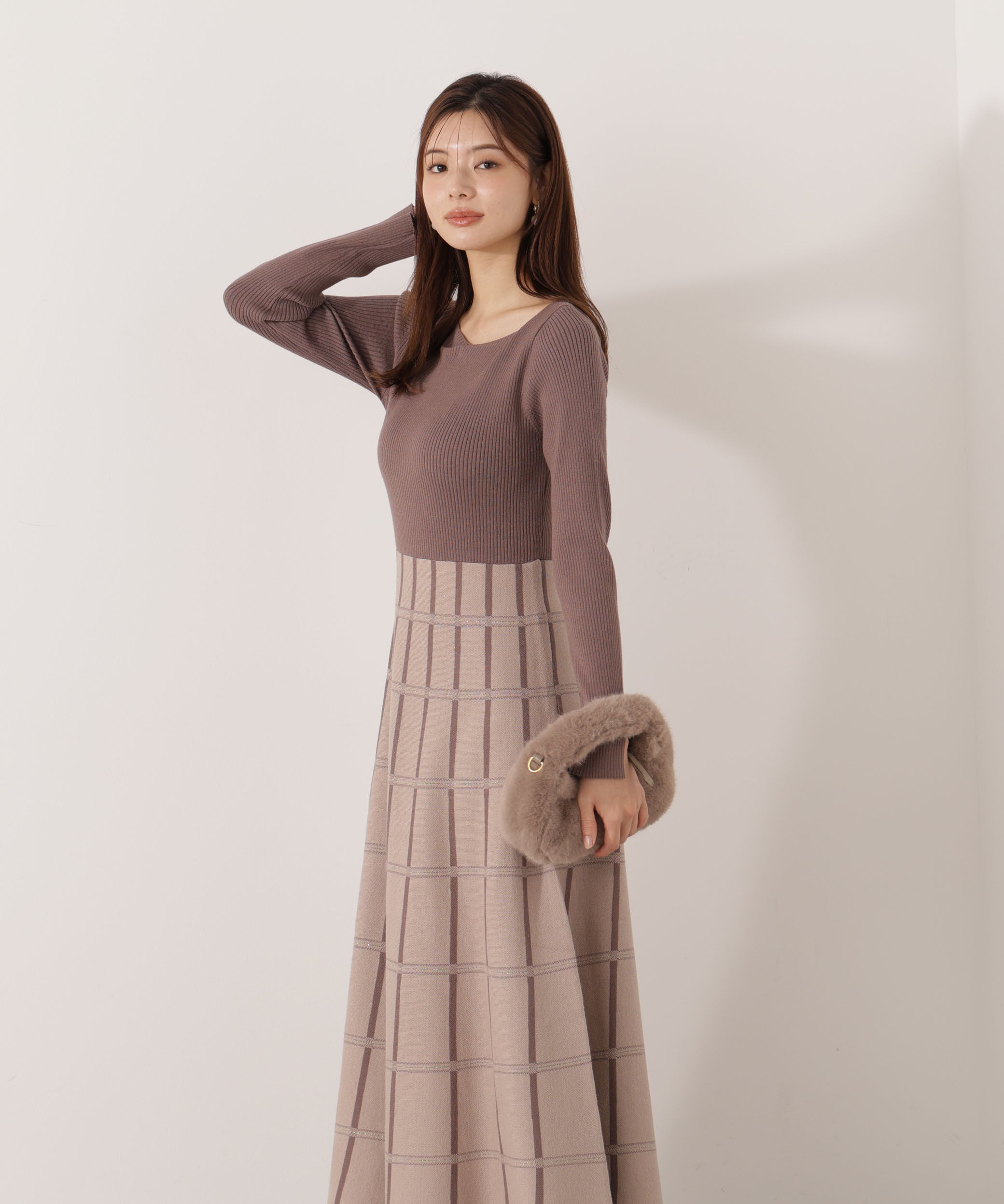 PROPORTION BODY DRESSING「チェック柄ジャガードニットワンピース 25AW」|ワンピース|
