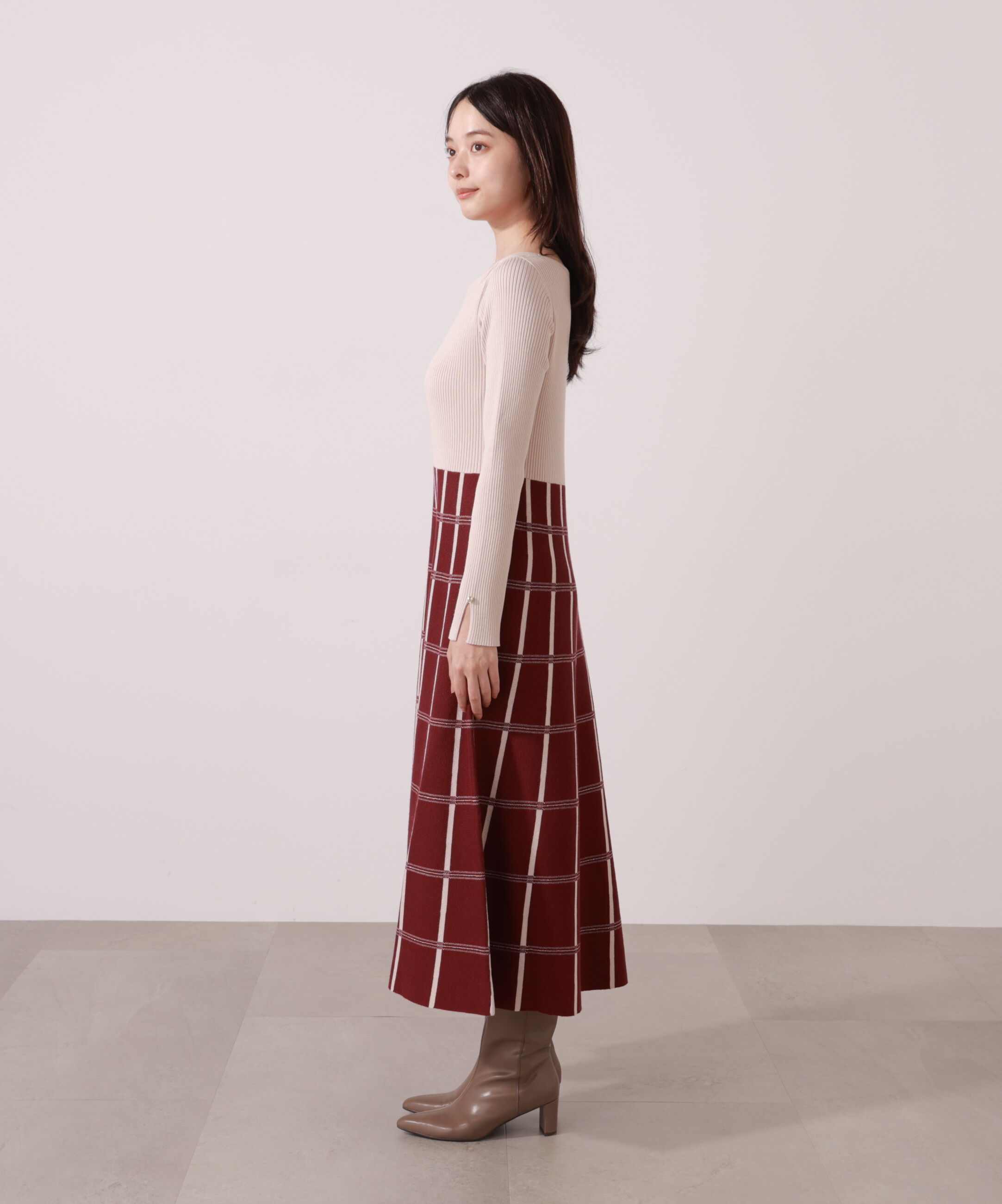 PROPORTION BODY DRESSING「チェック柄ジャガードニットワンピース 25AW」|ワンピース|