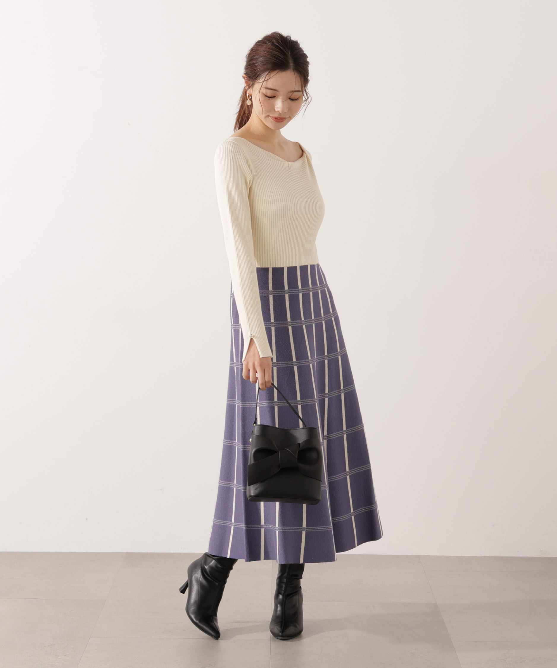 PROPORTION BODY DRESSING「チェック柄ジャガードニットワンピース 25AW」|ワンピース|