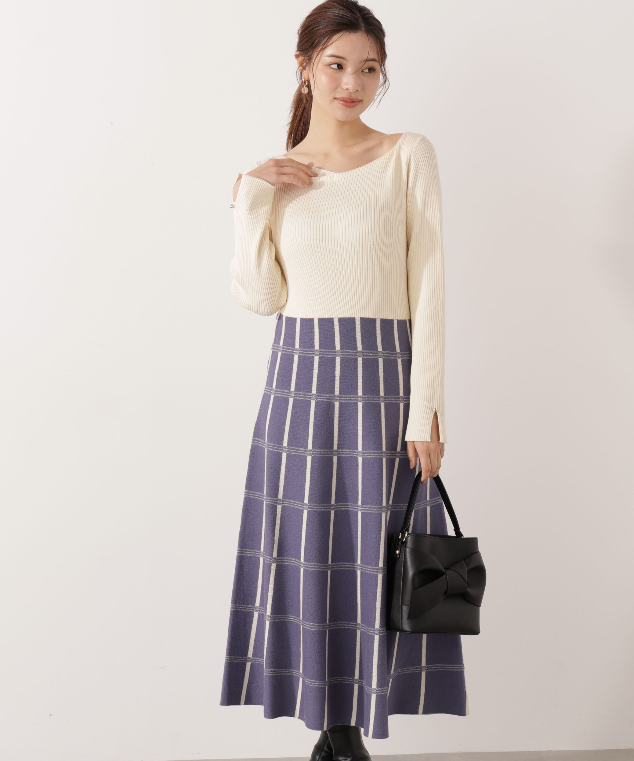 PROPORTION BODY DRESSING「チェック柄ジャガードニットワンピース 25AW」|ワンピース|