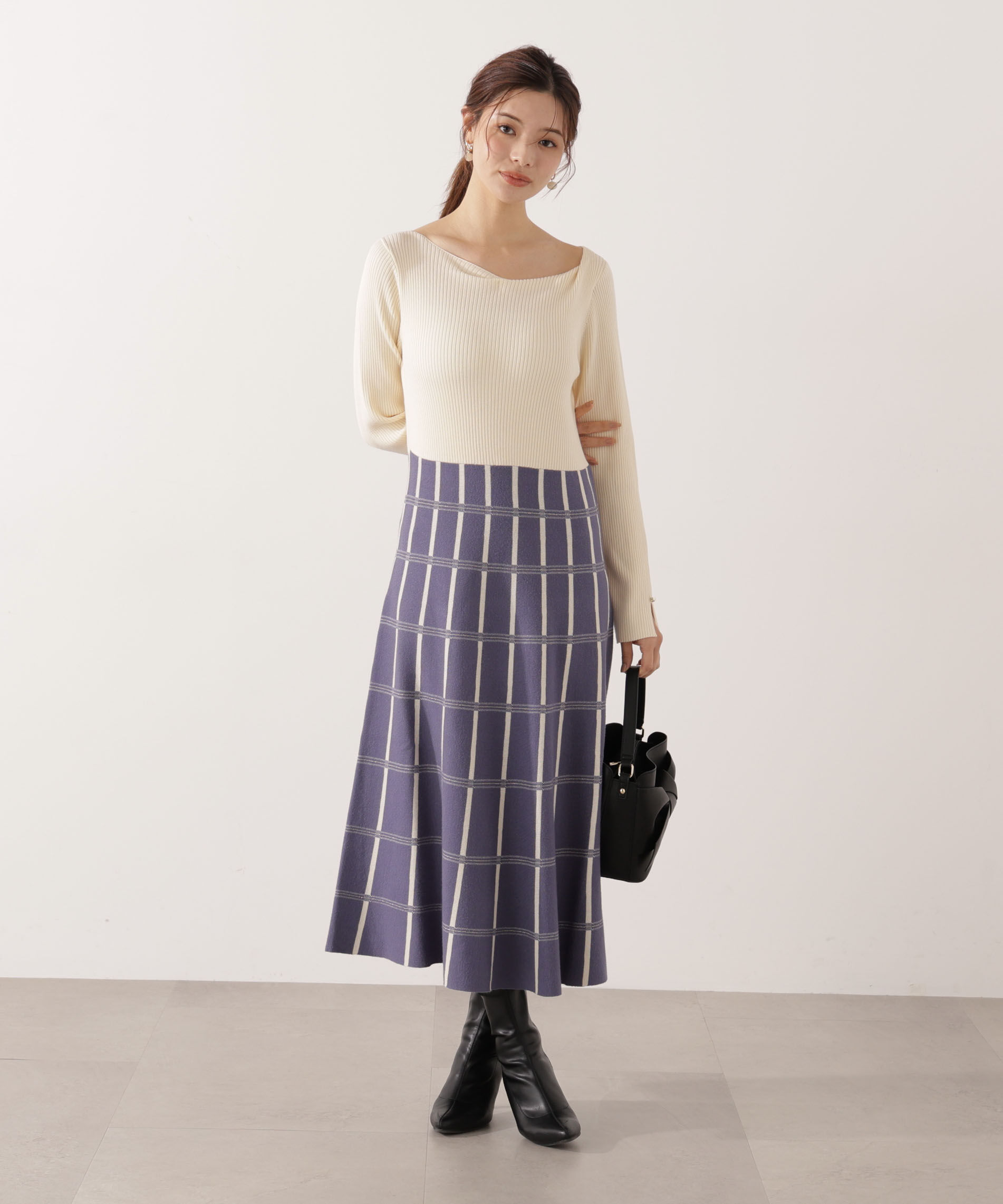 PROPORTION BODY DRESSING「チェック柄ジャガードニットワンピース 25AW」|ワンピース|