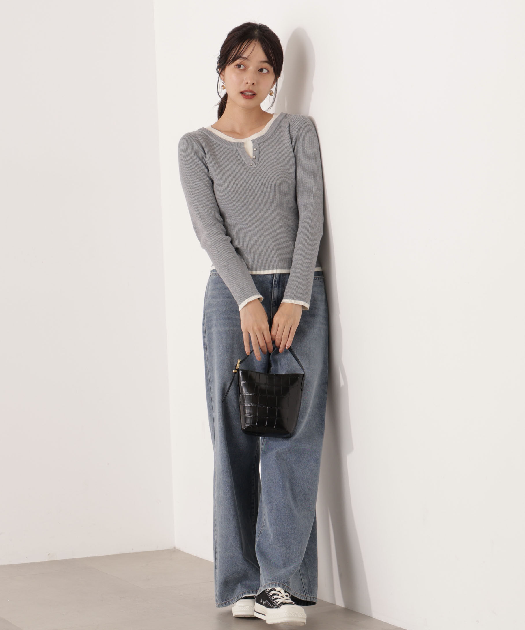 PROPORTION BODY DRESSING「＜ウォッシャブル＞レイヤード風ヘンリーネックニット 25AW」|ニット・セーター|