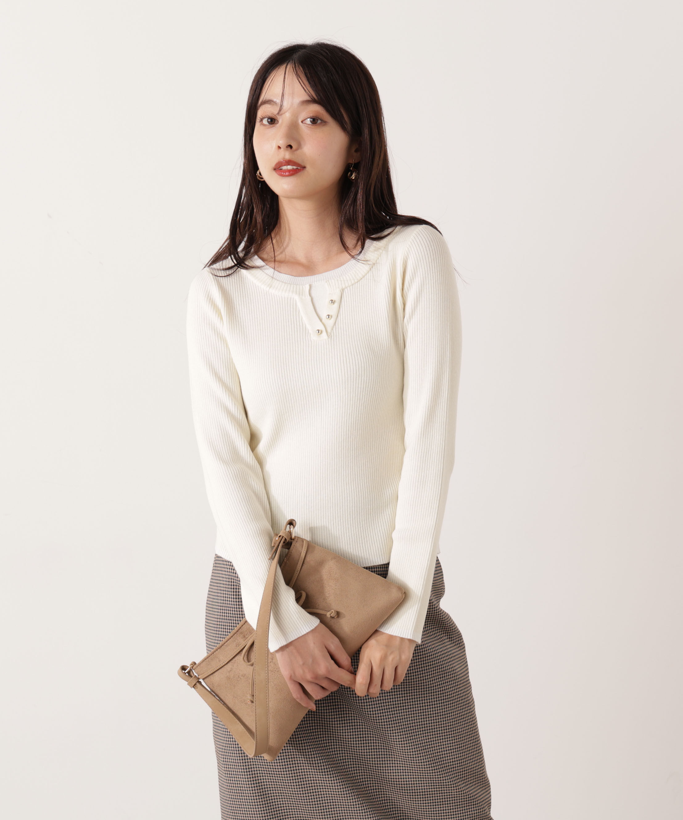 PROPORTION BODY DRESSING「＜ウォッシャブル＞レイヤード風ヘンリーネックニット 25AW」|ニット・セーター|