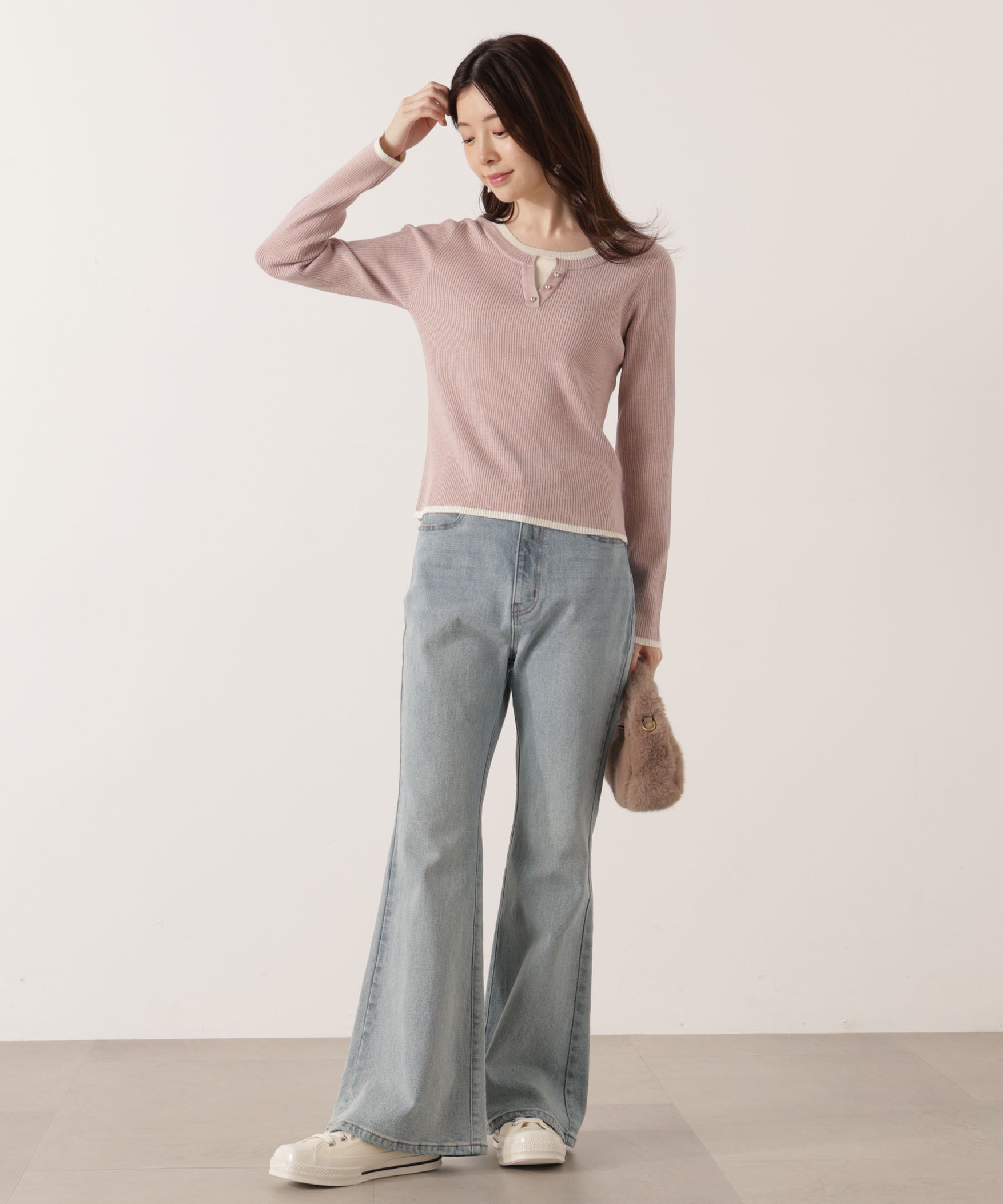 PROPORTION BODY DRESSING「＜ウォッシャブル＞レイヤード風ヘンリーネックニット 25AW」|ニット・セーター|