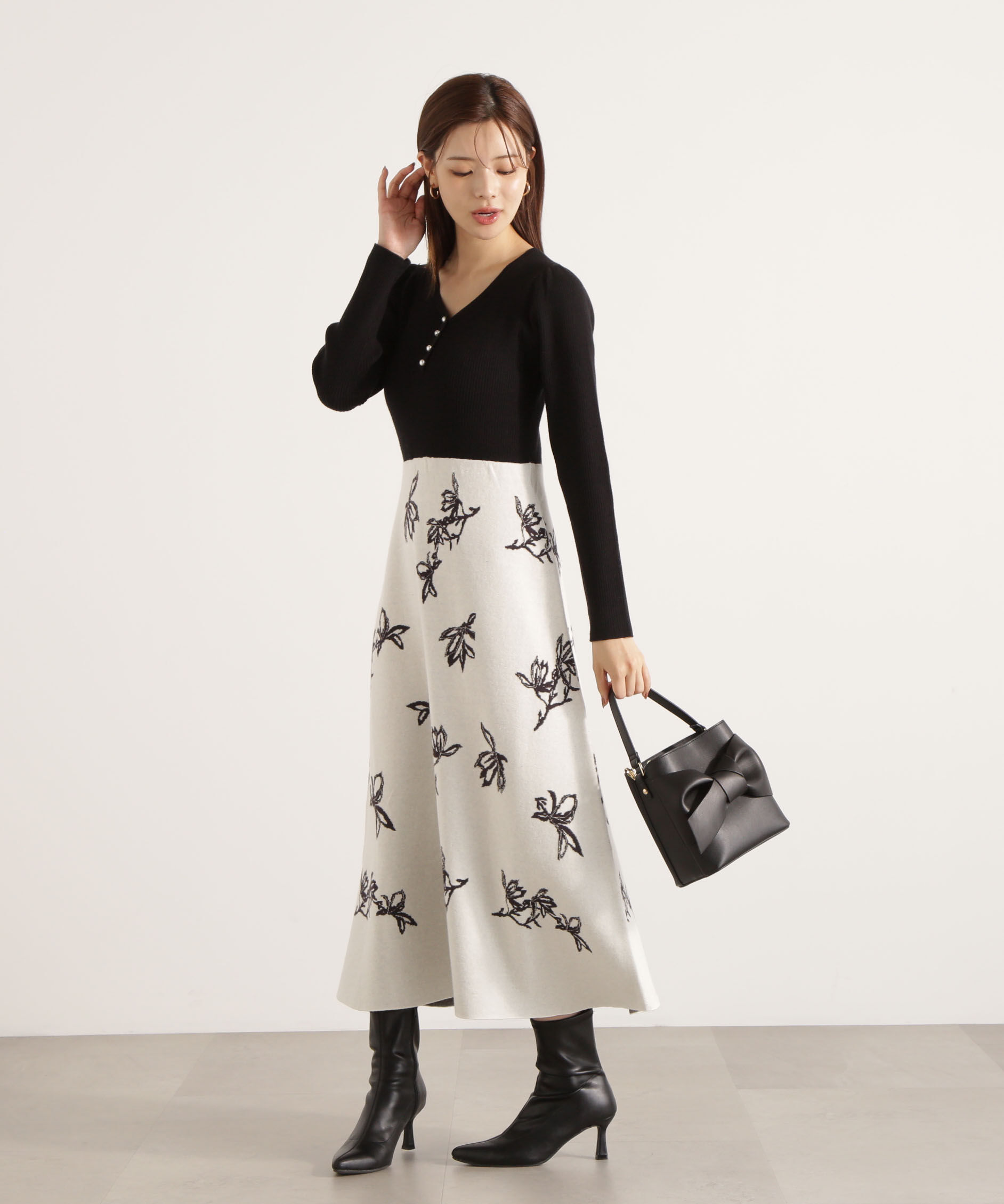 PROPORTION BODY DRESSING「花柄ジャガードニットワンピース 25AW」|ワンピース|