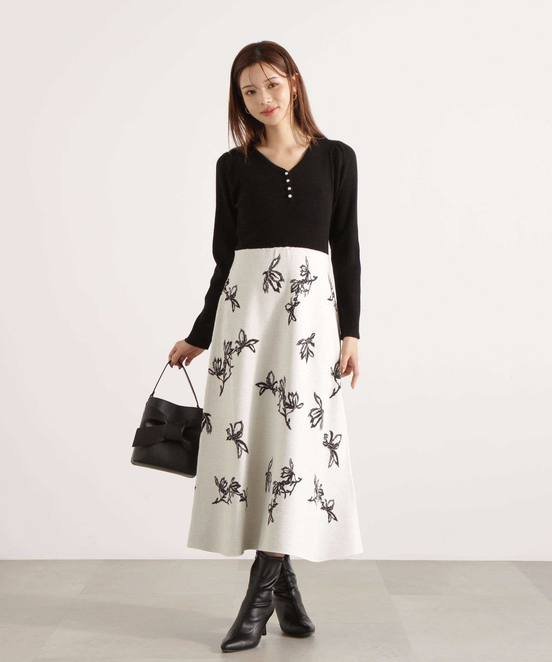 PROPORTION BODY DRESSING「花柄ジャガードニットワンピース 25AW」|ワンピース|