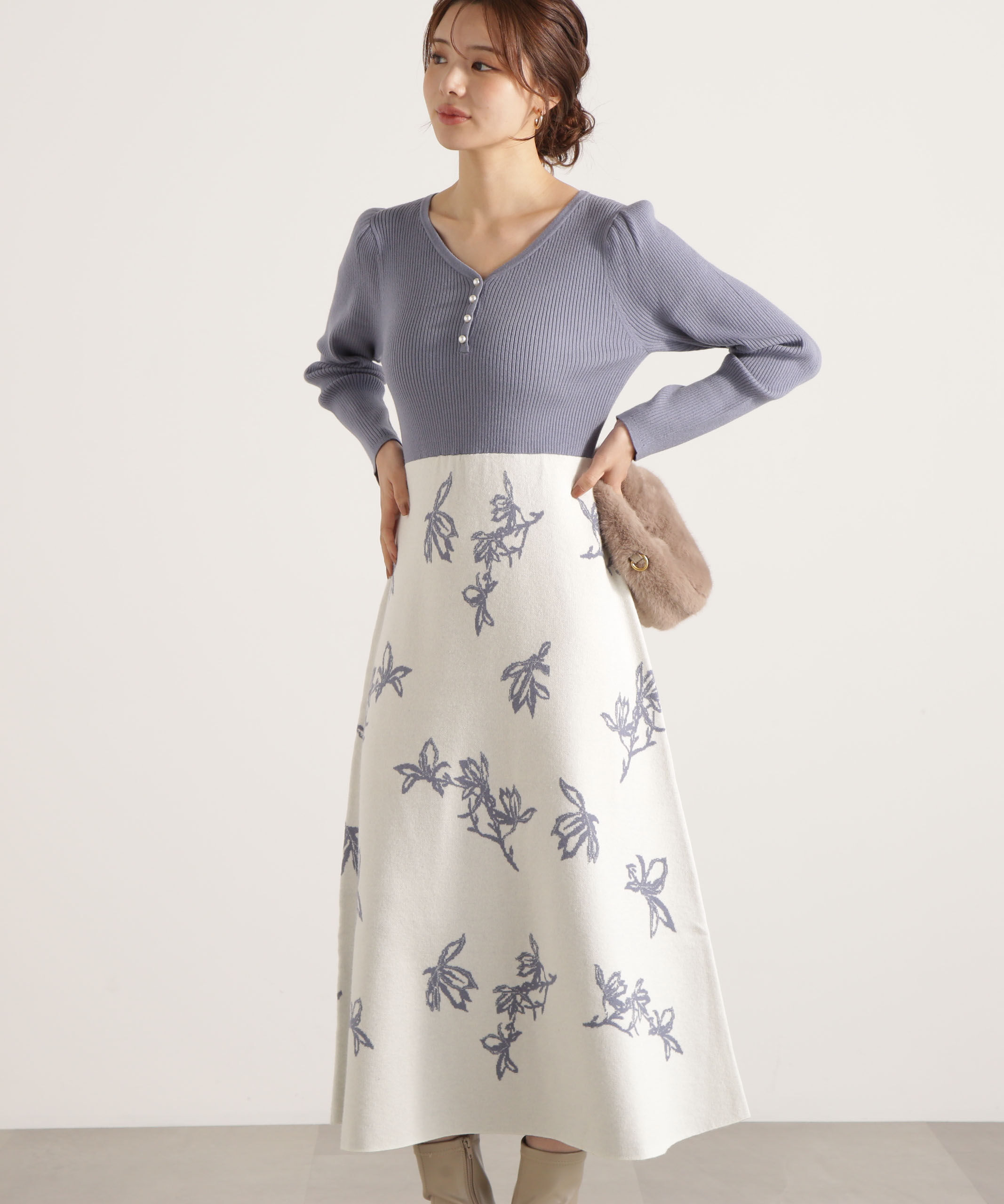 PROPORTION BODY DRESSING「花柄ジャガードニットワンピース 25AW」|ワンピース|