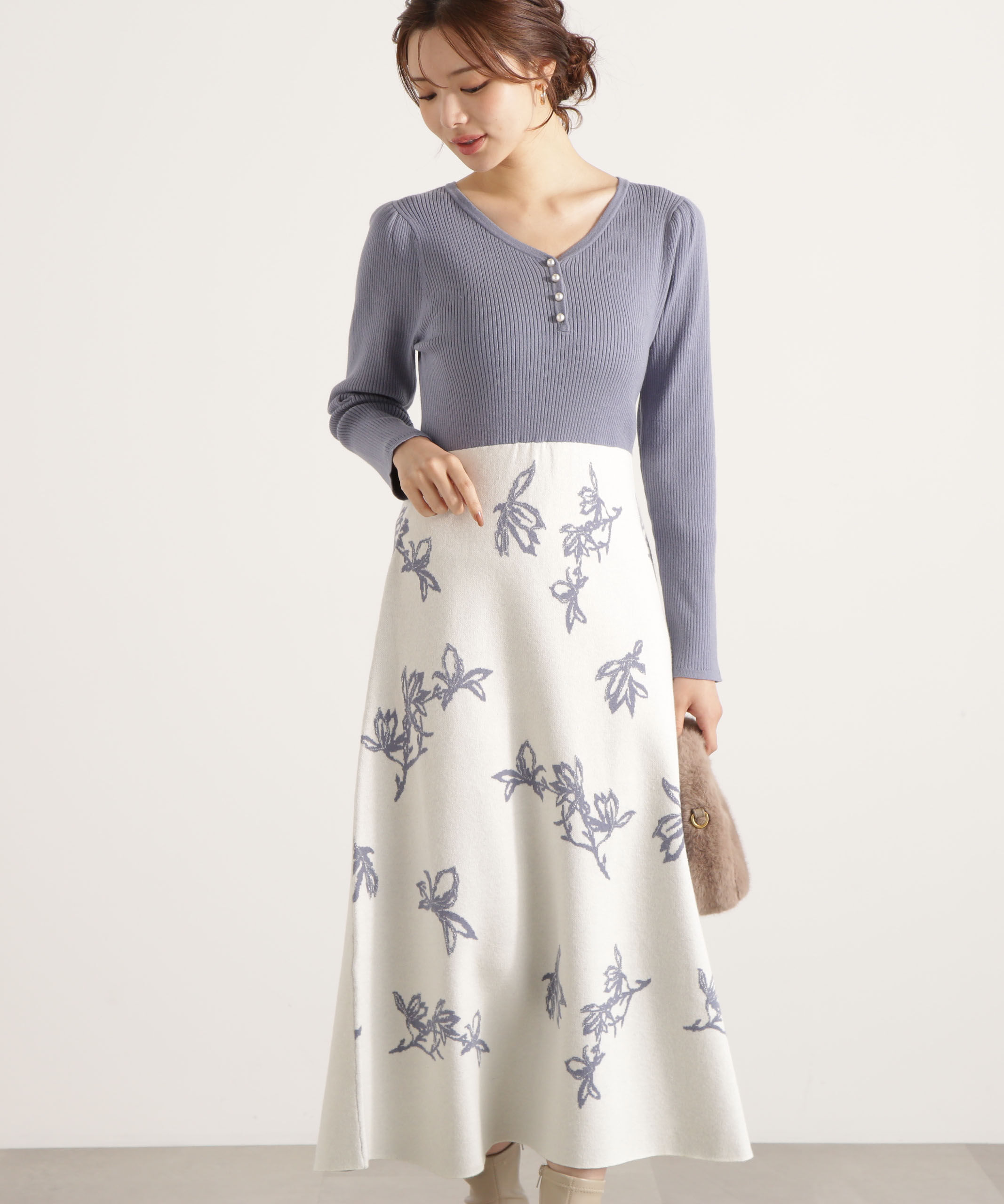 PROPORTION BODY DRESSING「花柄ジャガードニットワンピース 25AW」|ワンピース|