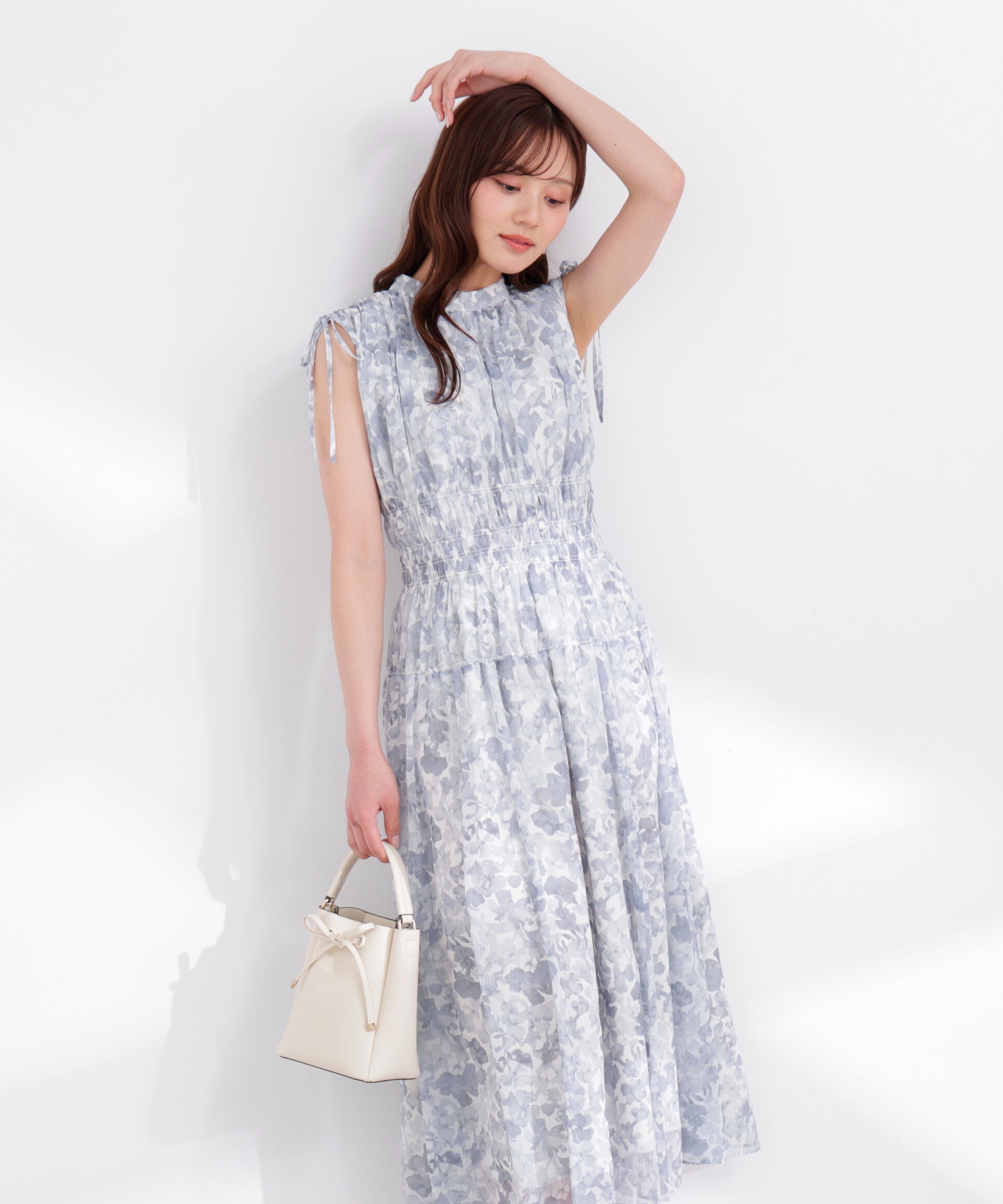 PROPORTION BODY DRESSING「2wayスリーブ花柄シャーリングワンピース 26SS」|ワンピース|ブラック