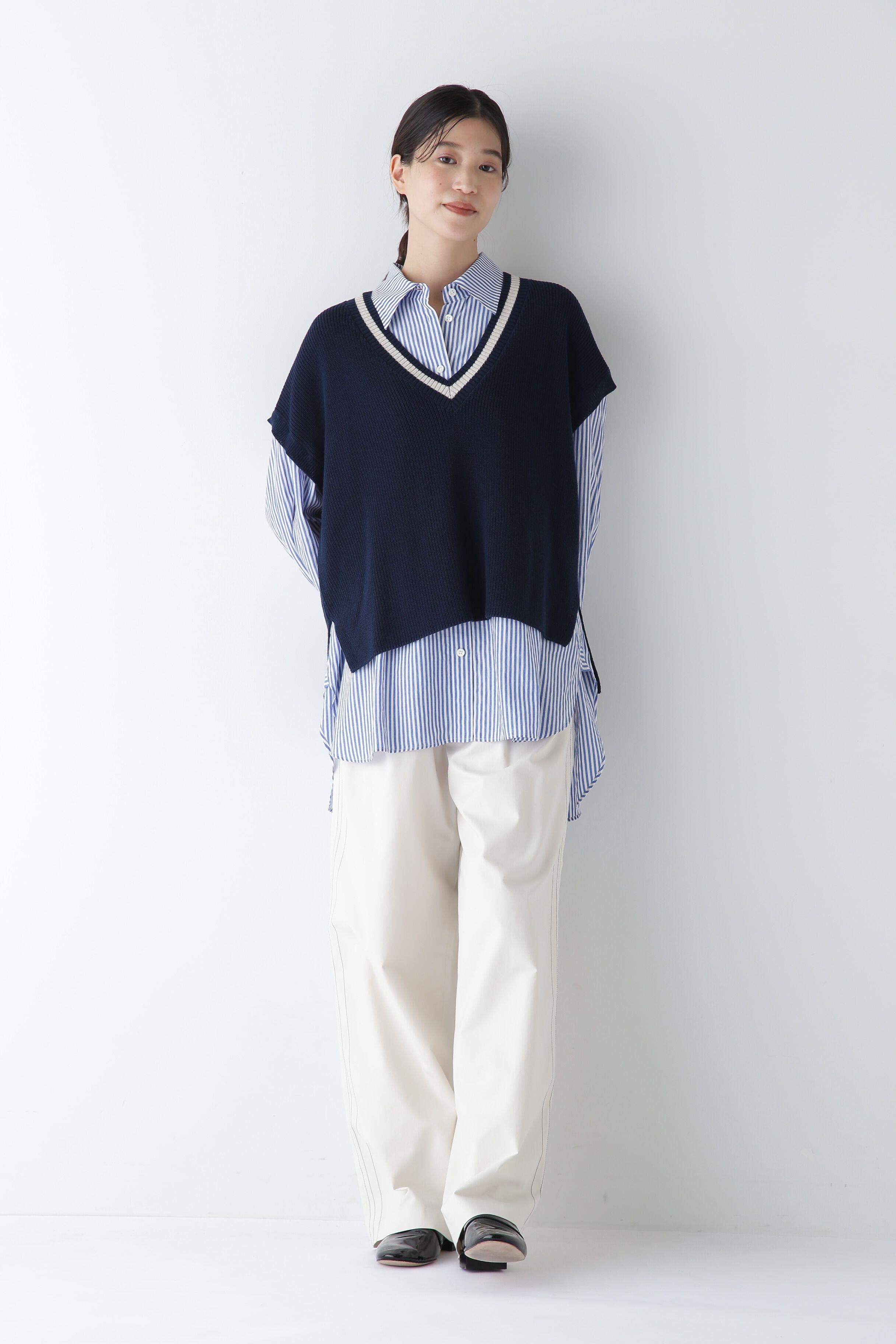  「◆【ウォッシャブル】2WAYライン入Ｖネックプルオーバー」|ニット・セーター|