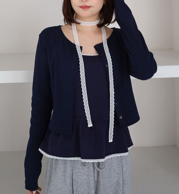 archives「チョーカー付ドットアソートフリルカットアンサンブル」|カーディガン|NAVY