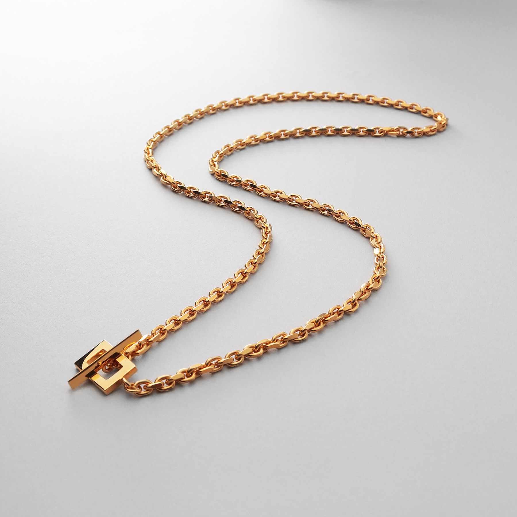 COCOSHNIK ONKITSCH「シルバー カットケーブルチェーン レクタングルマンテルネックレス（55cm） GP」|ネックレス|ゴールド(600)