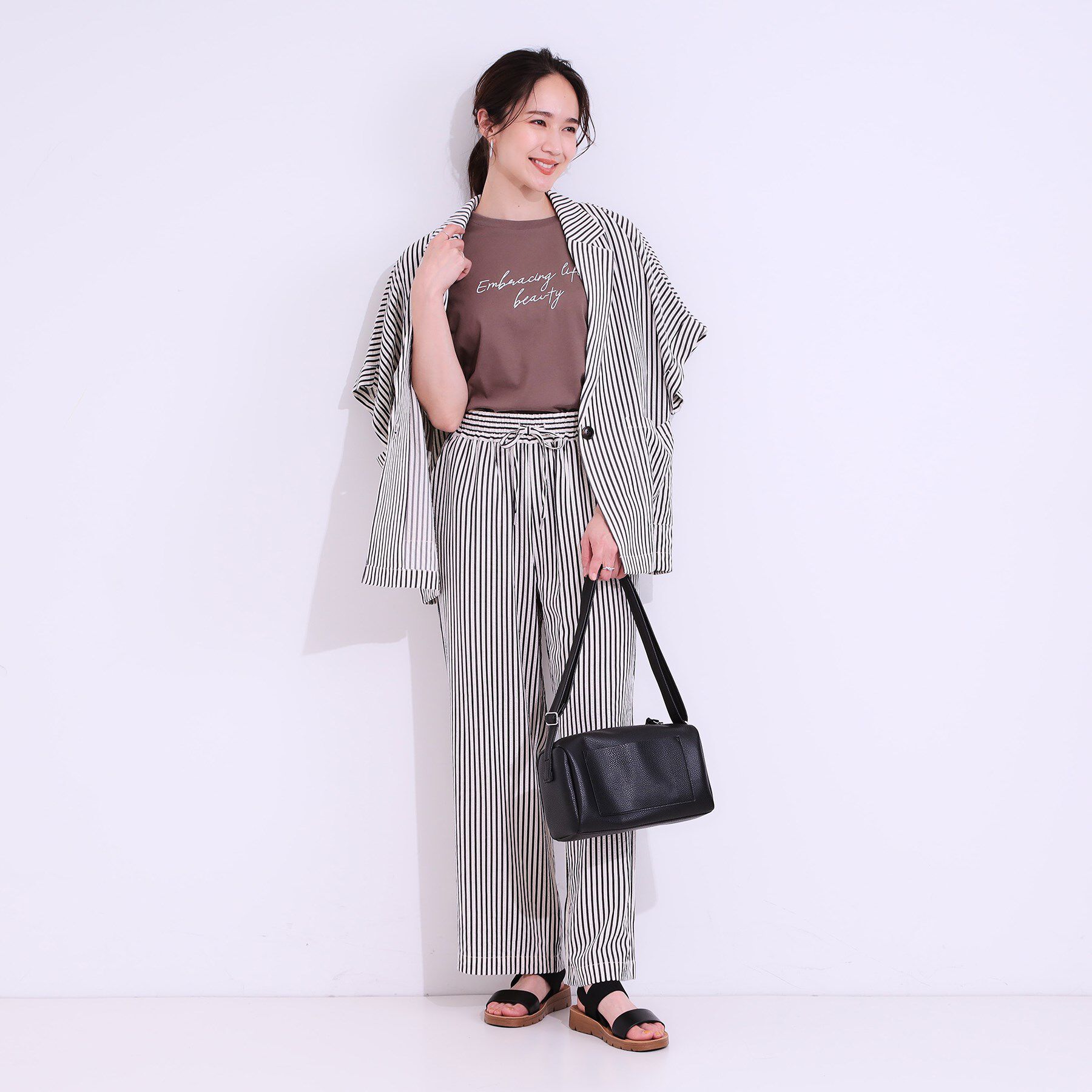 SHOO･LA･RUE「【セットアップ可能/ひんやり/吸水速乾】サッカーストライプイージーパンツ」|その他|