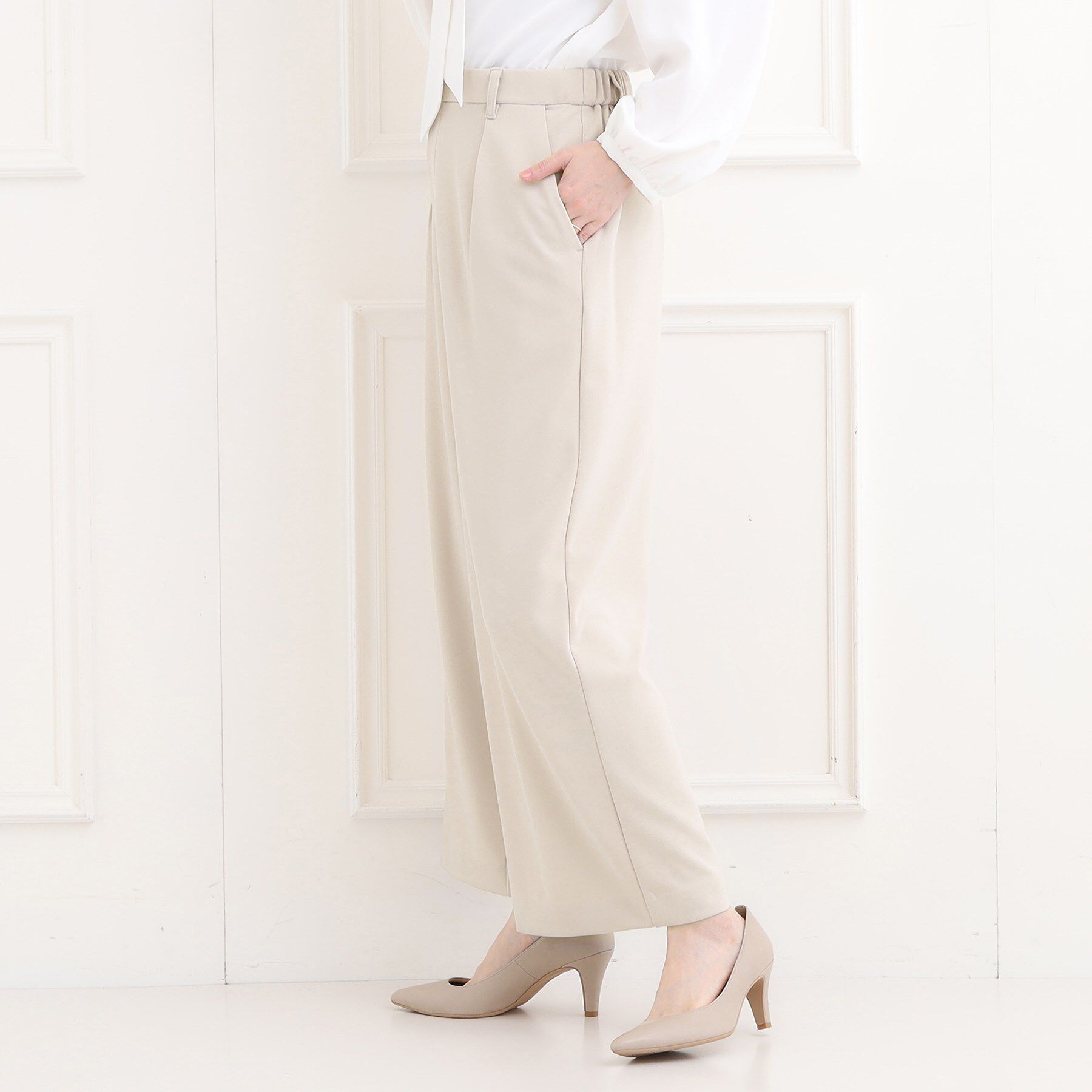 SHOO･LA･RUE「【洗濯機可/セットアップ可/S-3L】きちんと楽に。カットジョーゼットワイドパンツ」|その他|