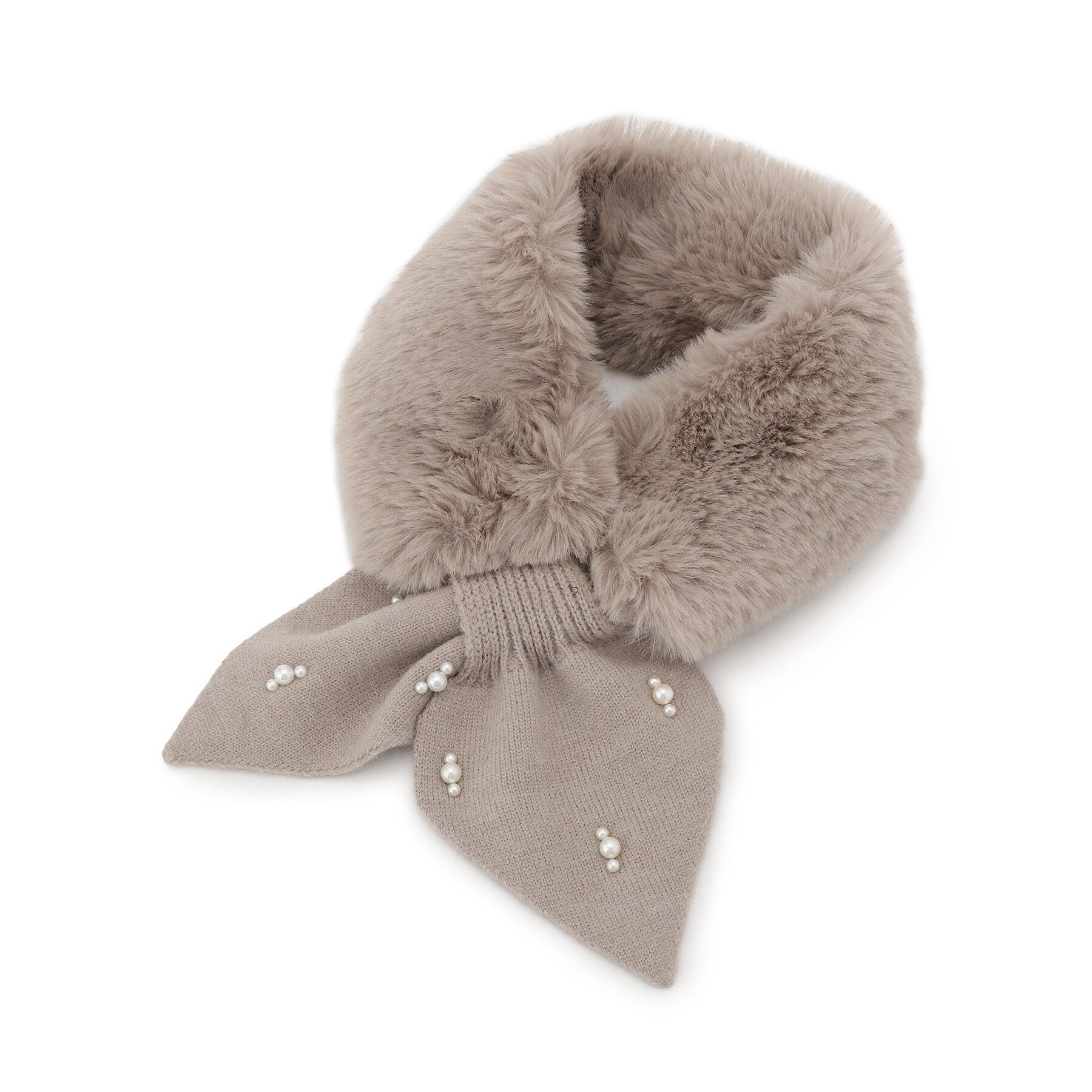 SHOO･LA･RUE「ファー&times;パール風付きニットティペット」|ストール|ベージュ(052)