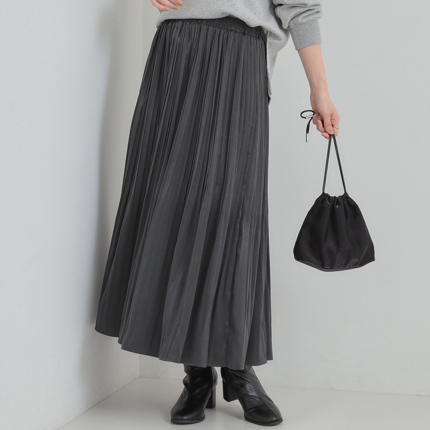SHOO･LA･RUE「【着丈選べる/あったか】裏に秘密 プリーツスカート」|スカート|チャコールグレー(0