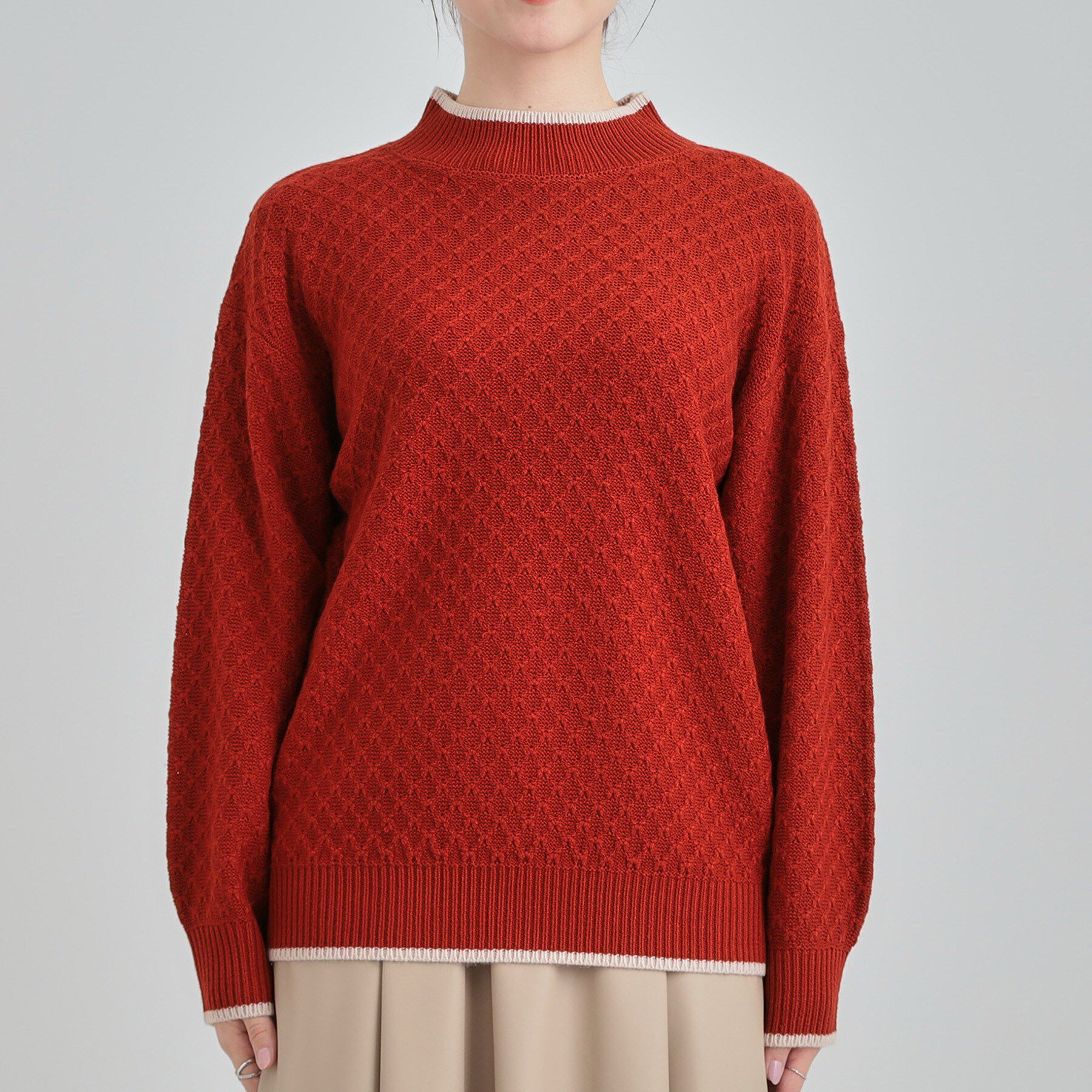 SHOO･LA･RUE「【洗濯機可/毛玉レス】配色がアクセント ダイヤ柄ゆるニット」|ニット・セーター|