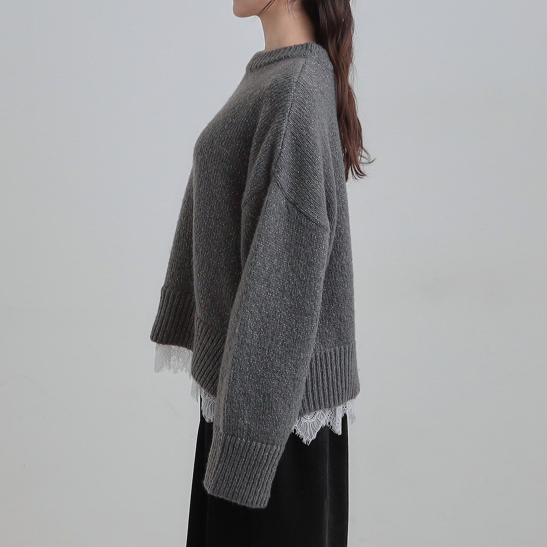 SHOO･LA･RUE「【S-LL】インせず着られる 裾レースラメニット」|ニット・セーター|