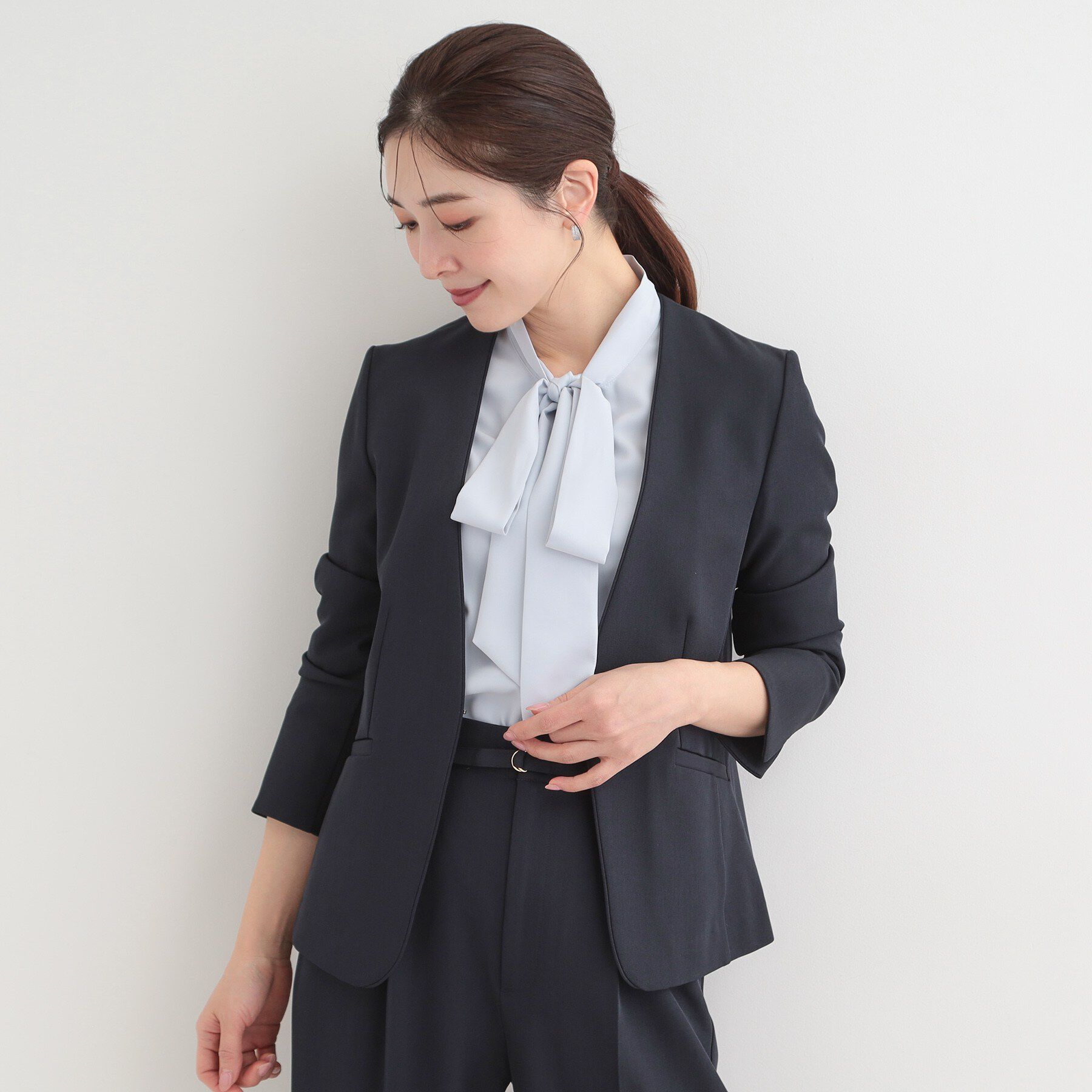 SHOO･LA･RUE「【洗濯機可/UV/SS-3L】すっきり好印象 ノーカラージャケット」|ノーカラージャケット|