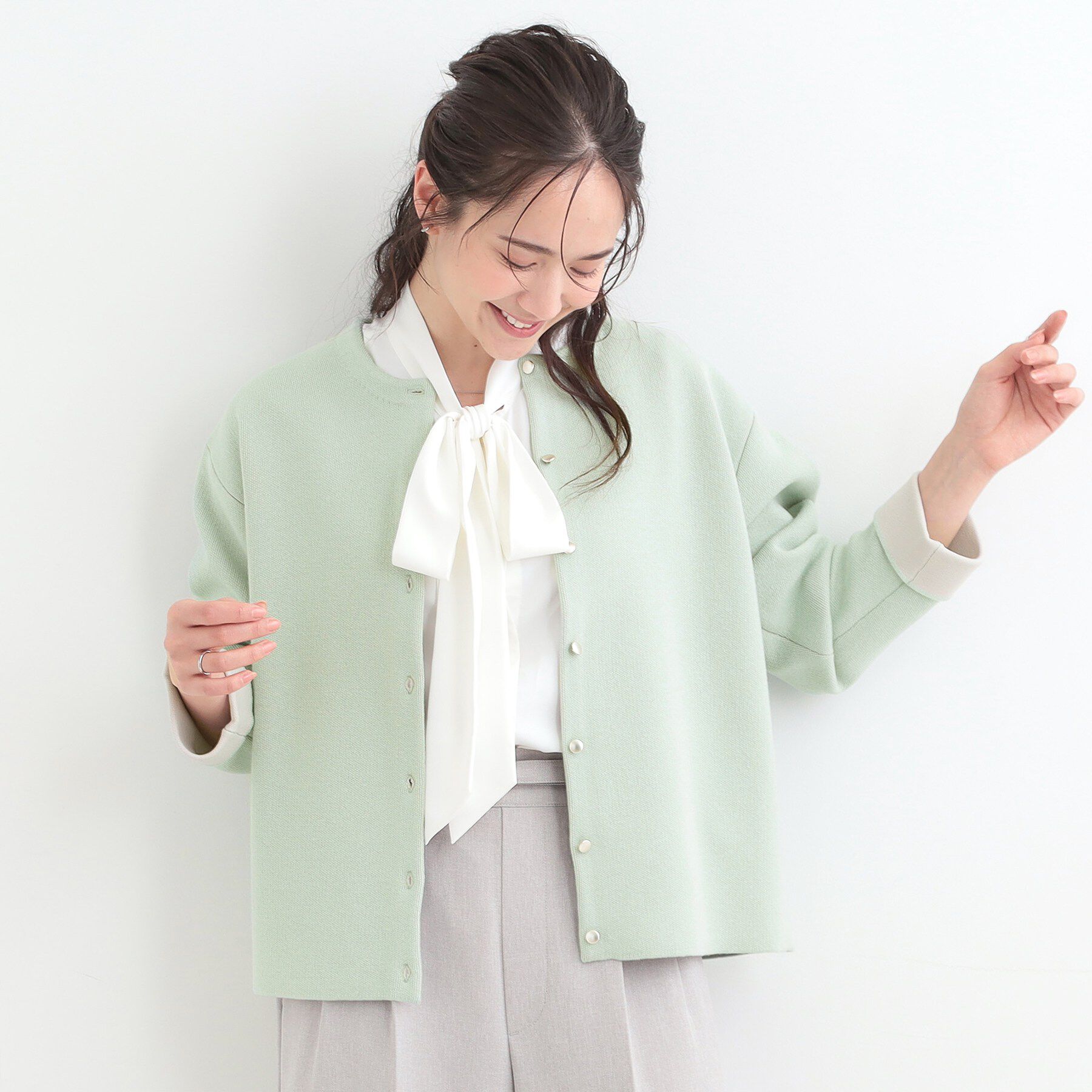 SHOO･LA･RUE「【洗濯機可/S-LL】品良くきまる 配色カーディガン」|カーディガン|