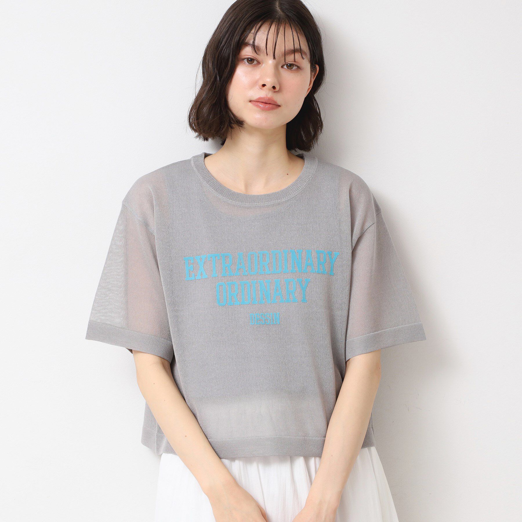 Dessin「【洗える】シースルーロゴニット」|ニット・セーター|グレー(012)