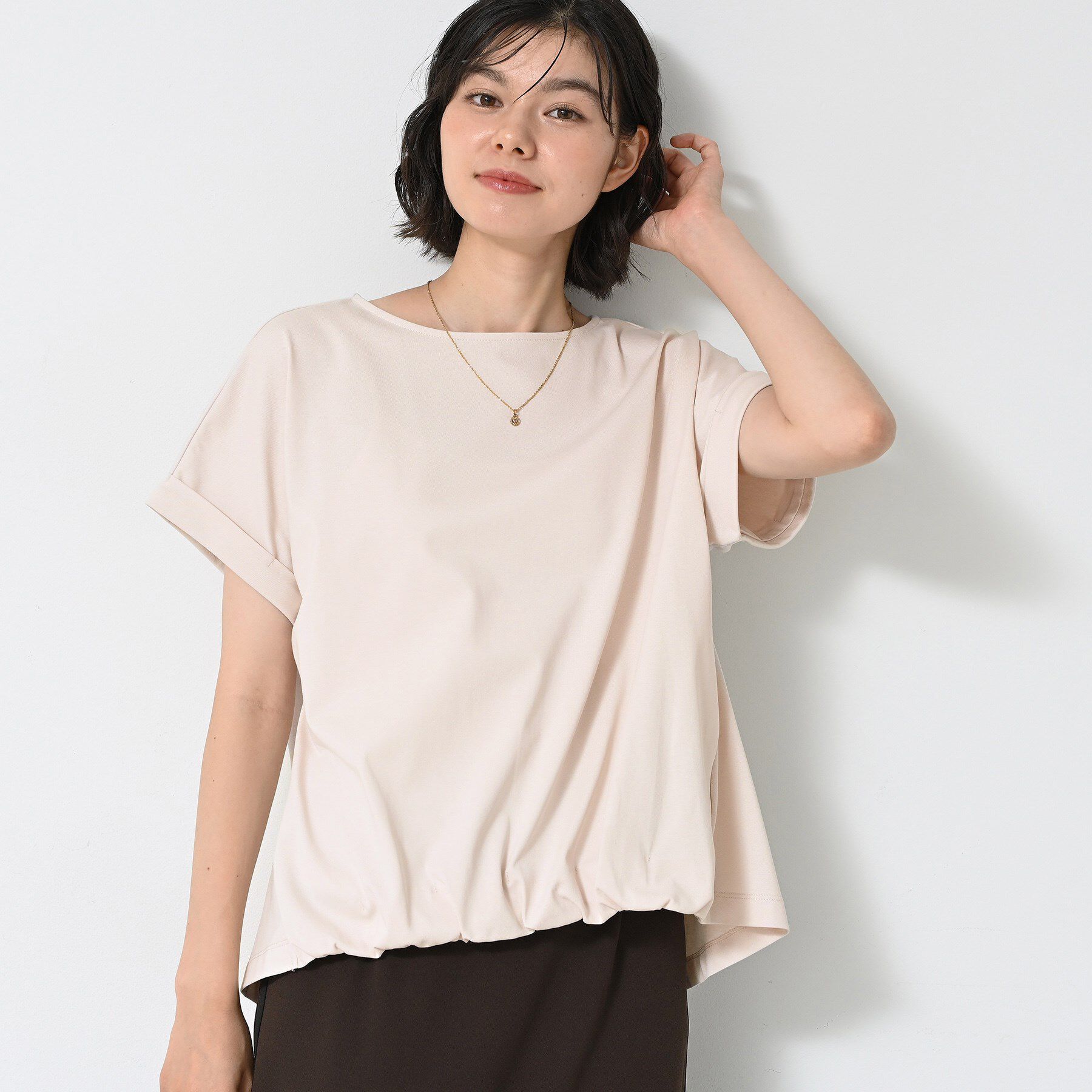 Dessin「【二の腕カバー／UVカット】ロールアップスリーブ裾ギャザーカットソー」|Tシャツ・カットソー|