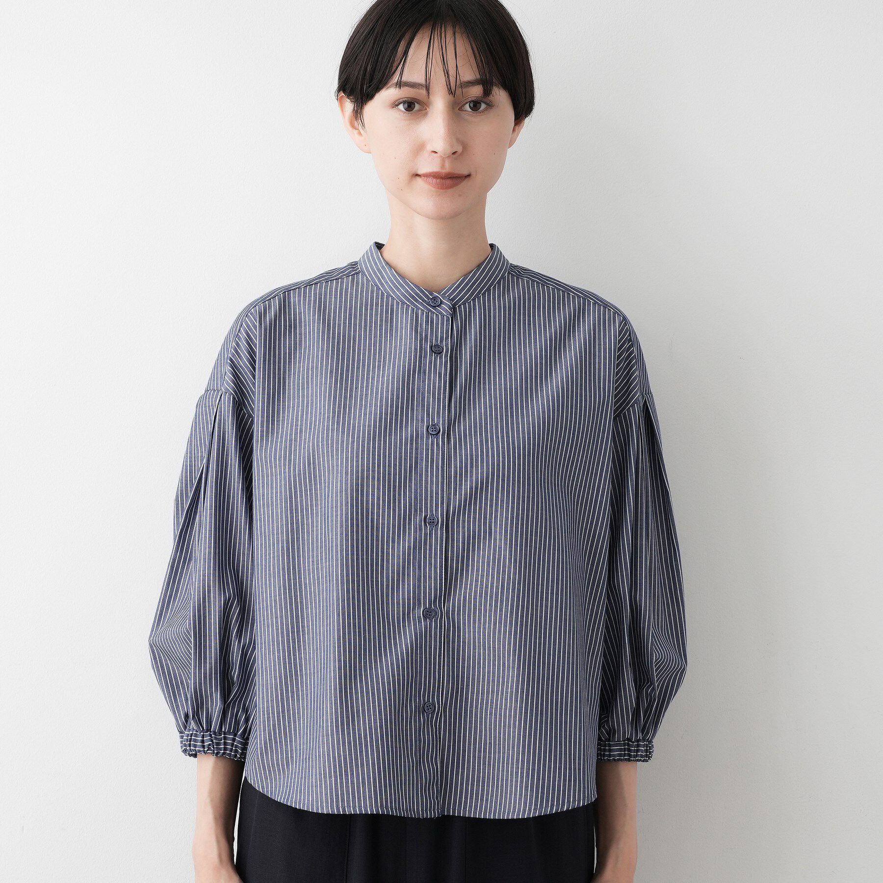 Dessin「【洗える】ストライプギャザー袖ブラウス」|シャツ・ブラウス|