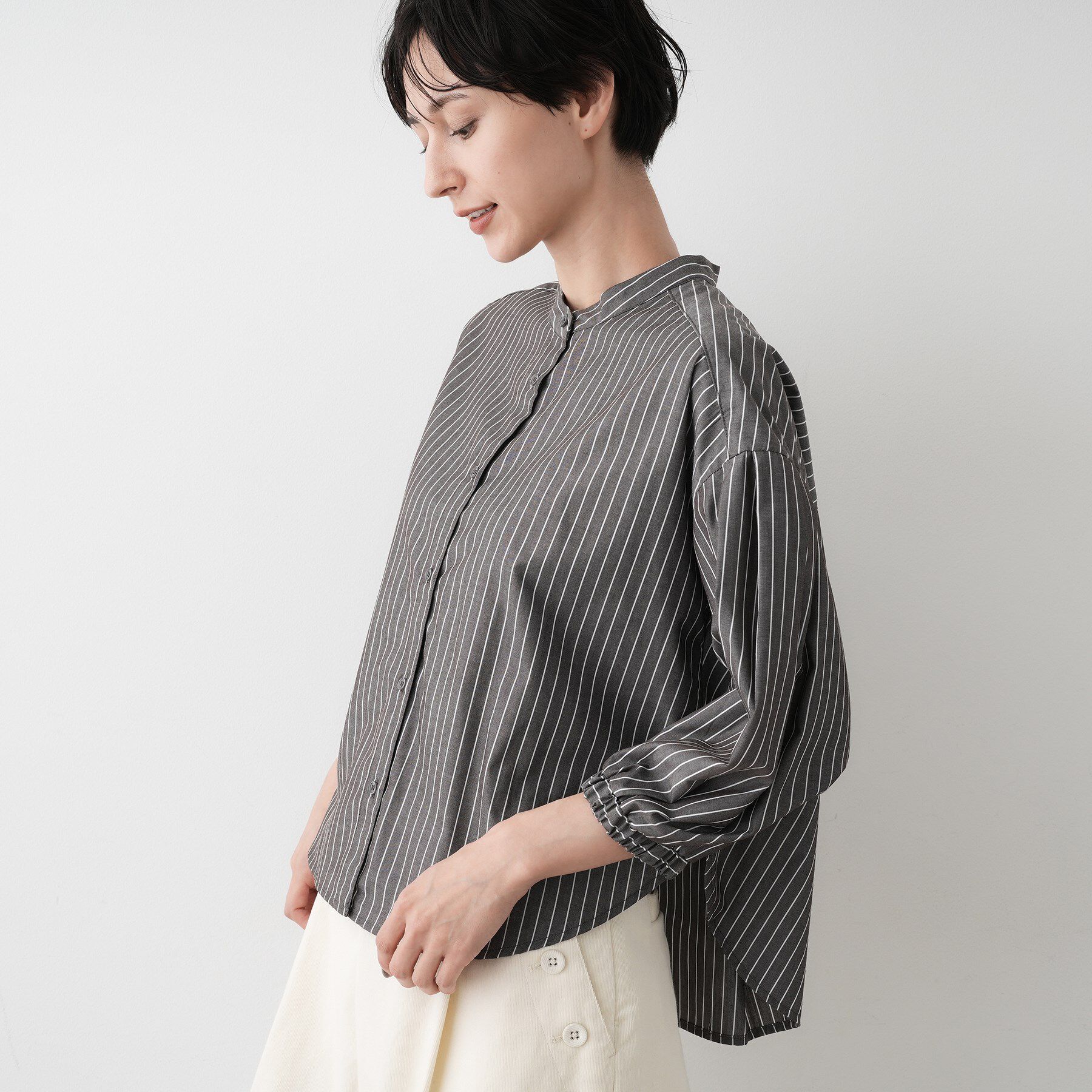 Dessin「【洗える】ストライプギャザー袖ブラウス」|シャツ・ブラウス|