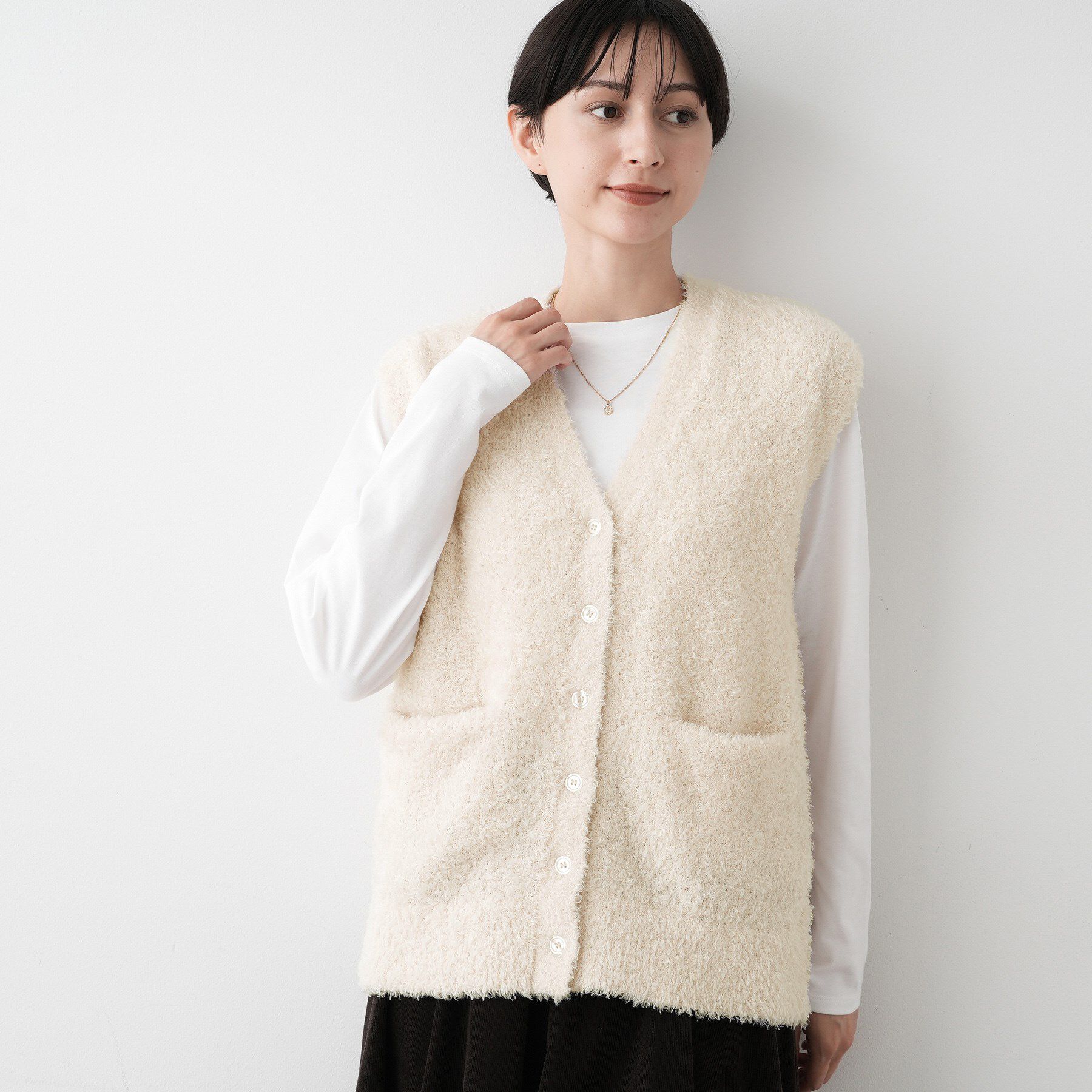Dessin「【洗える】Vネックシャギーベスト」|ベスト・ジレ|