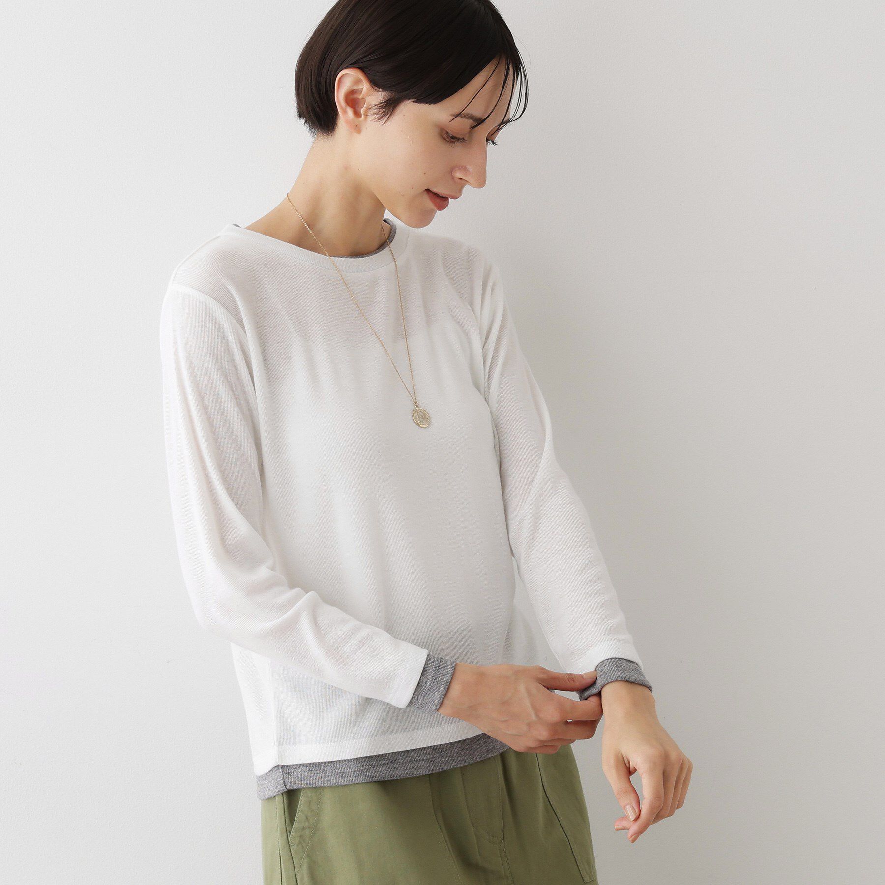 Dessin「【洗える】バイカラーシアーリブカットソー」|Tシャツ・カットソー|