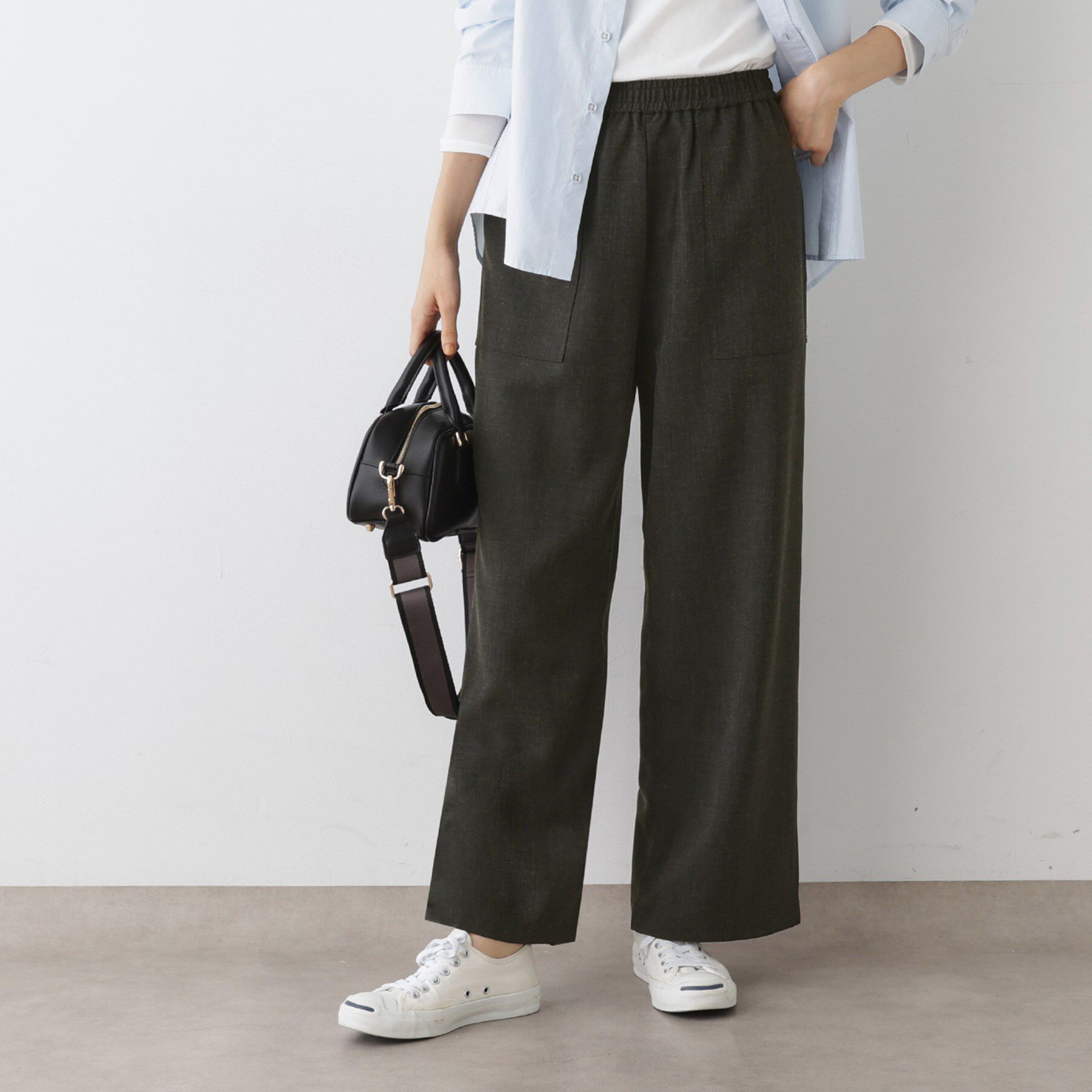 Dessin「【ウエストゴム・洗える】コンフォートワイドパンツ」|その他|チャコールグレー(0