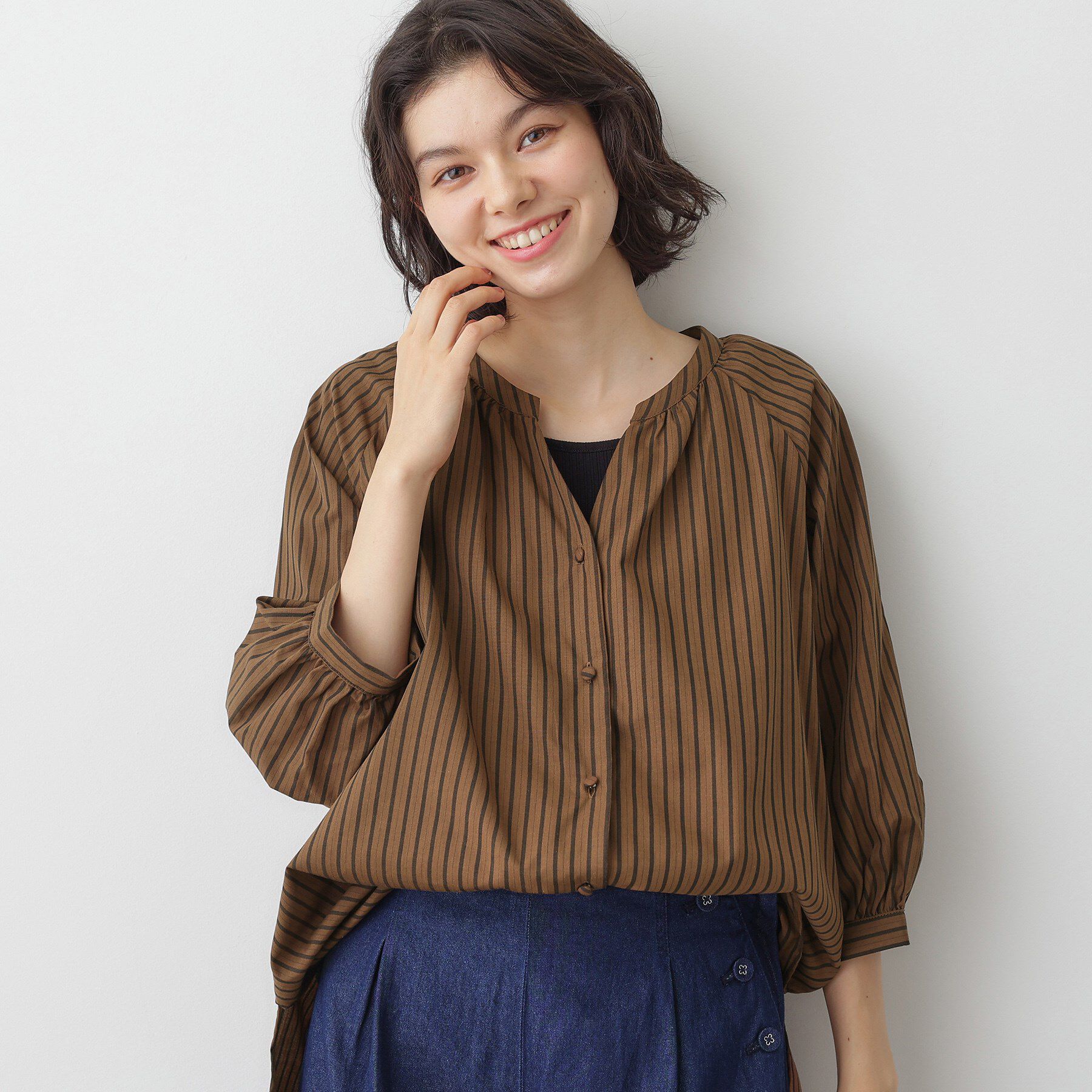 Dessin「【洗える】ストライプカフス袖ブラウス」|シャツ・ブラウス|